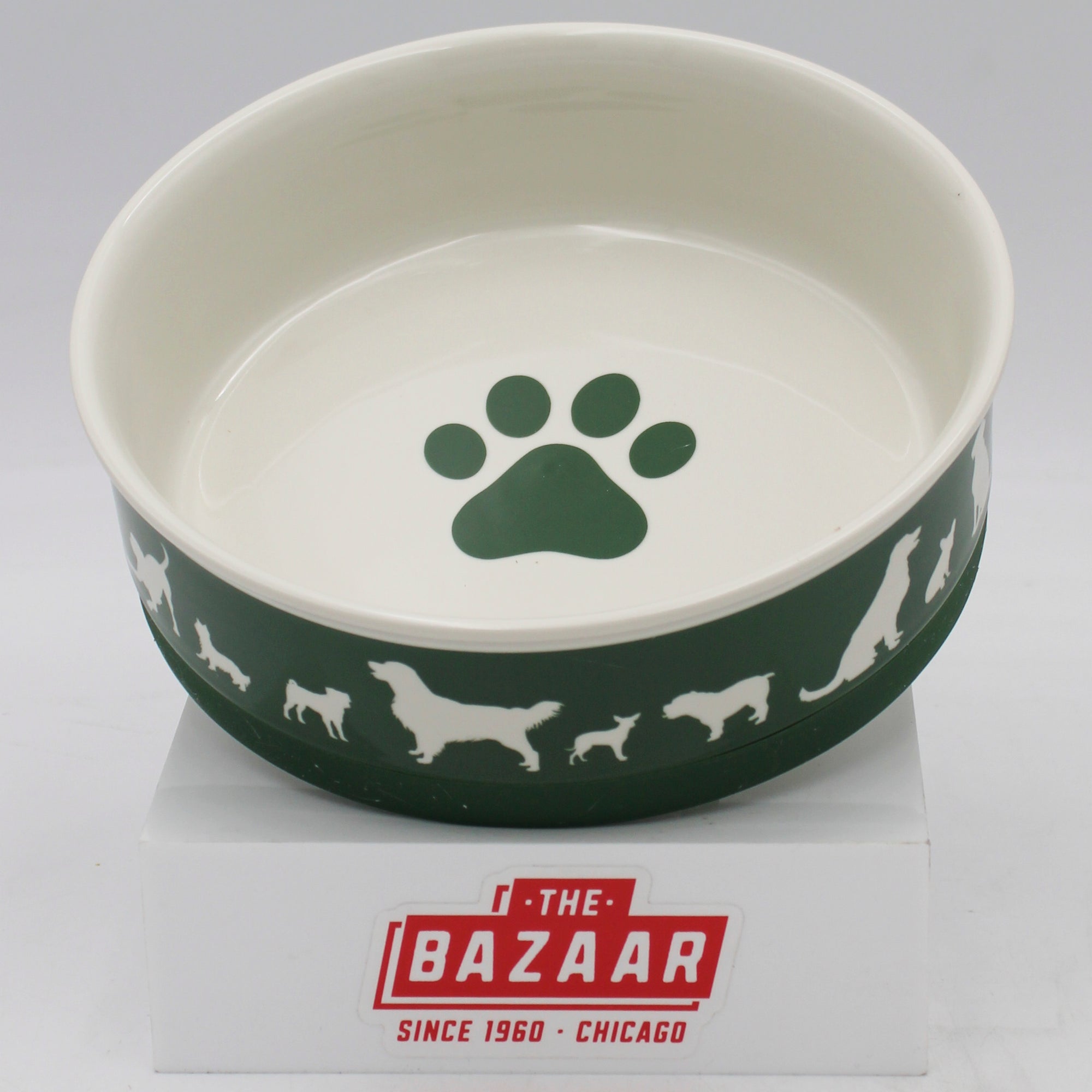 CERAMIC PET BOWL - DOG SHOW HUNTER GREEN - LARGE 7.5Dx2.4H