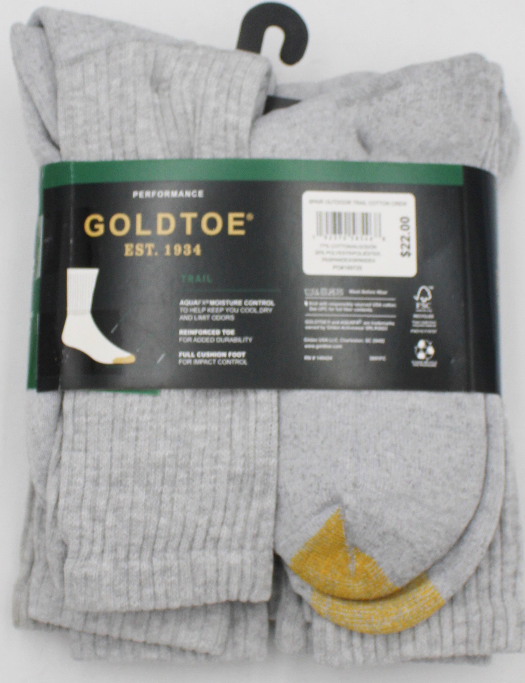 GOLDTOE 6PK CREW SOCKS GREY PP$22.00  SZ 6-12  NI