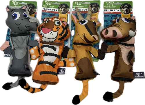 HUMANE SOCIETY PLUSH WILD TIGER/HIPO/GAZELLE/JABALI TOY WITH SQUEAKER