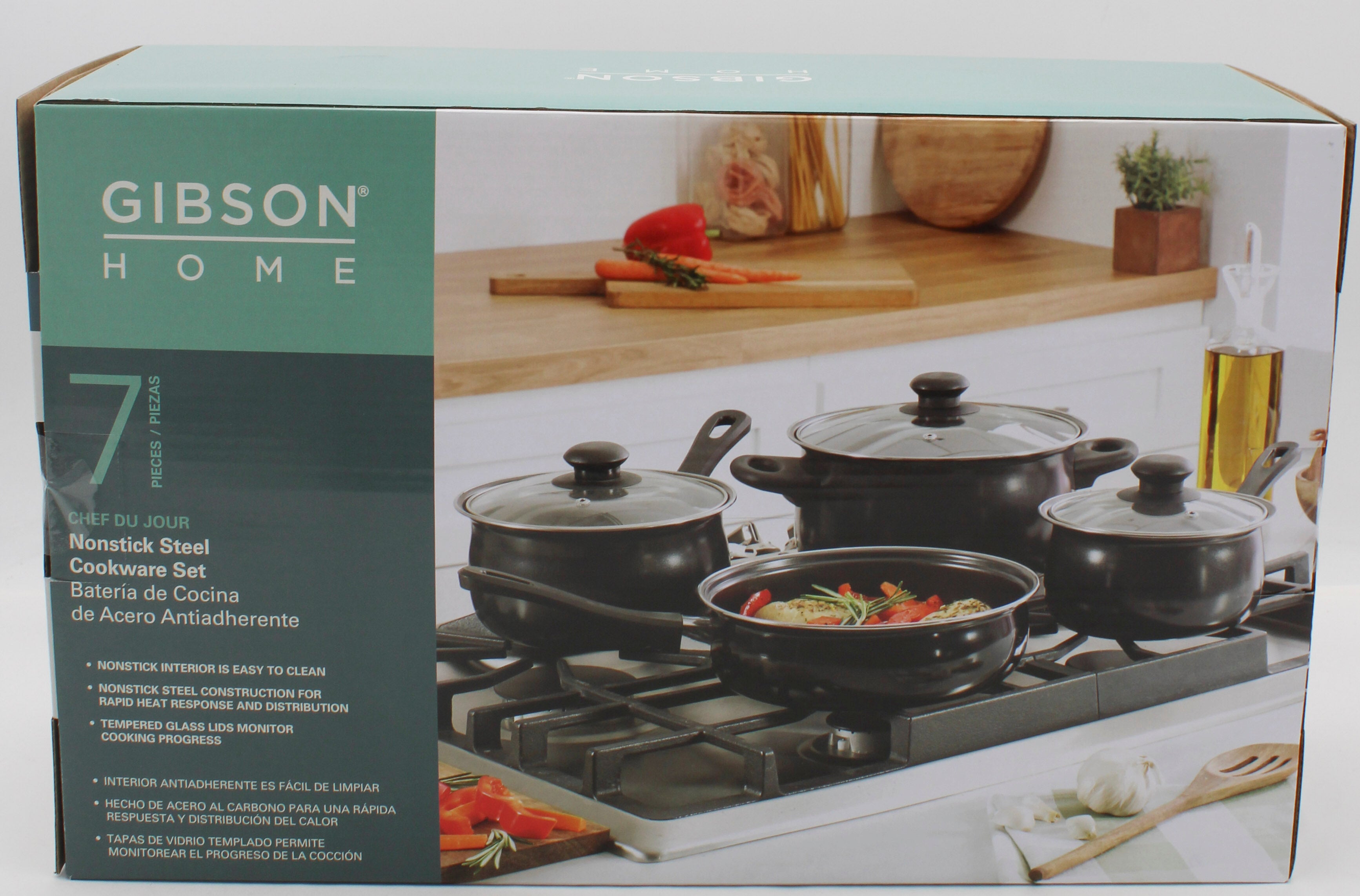 GIBSON EVERYDAY CHEF DU JOUR COOKWARE SET - BLACK 7pc NI
