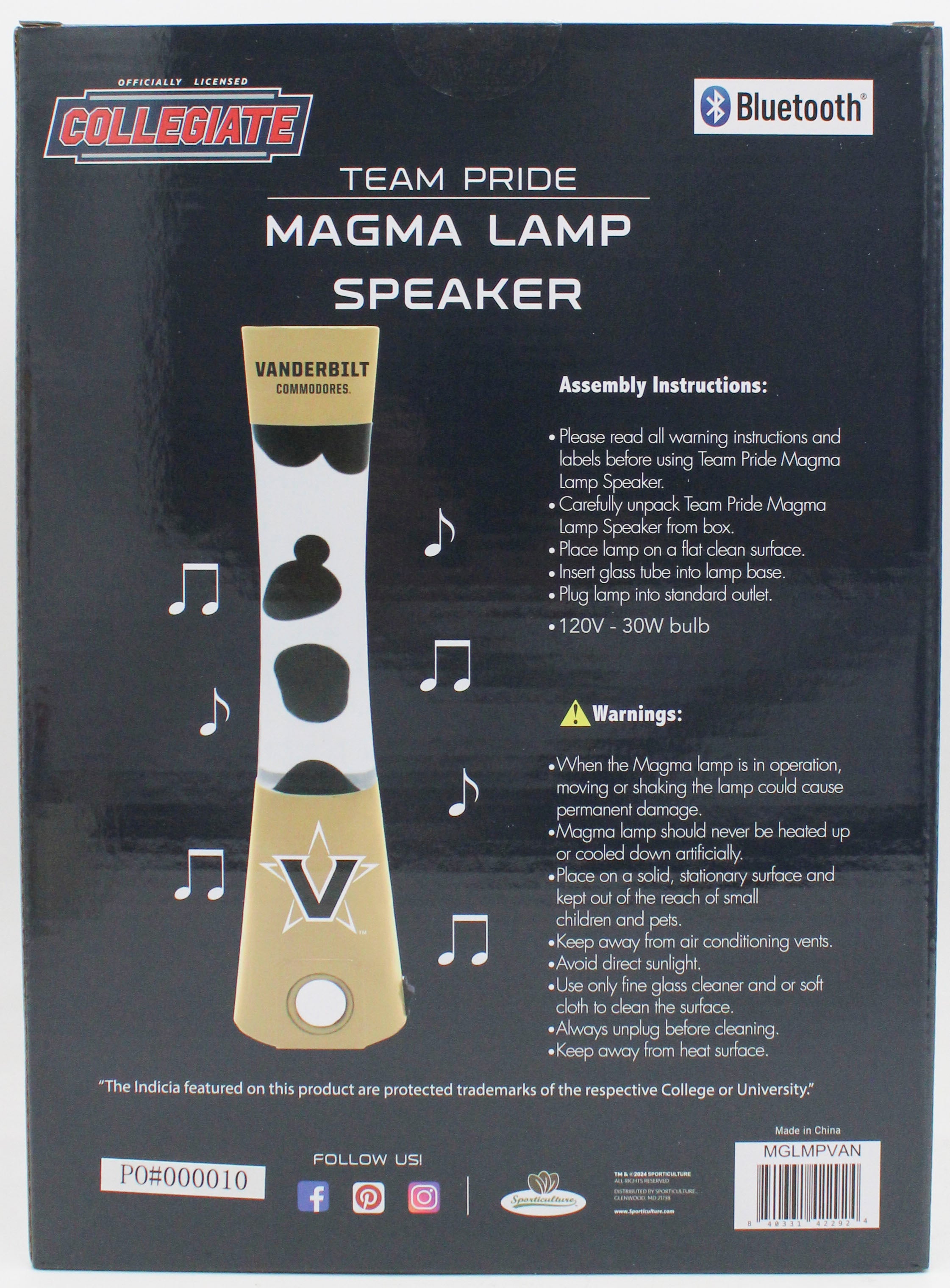NCAA VANDERBILT COMMODORES LAVA LAMP SPEAKER 16.5"