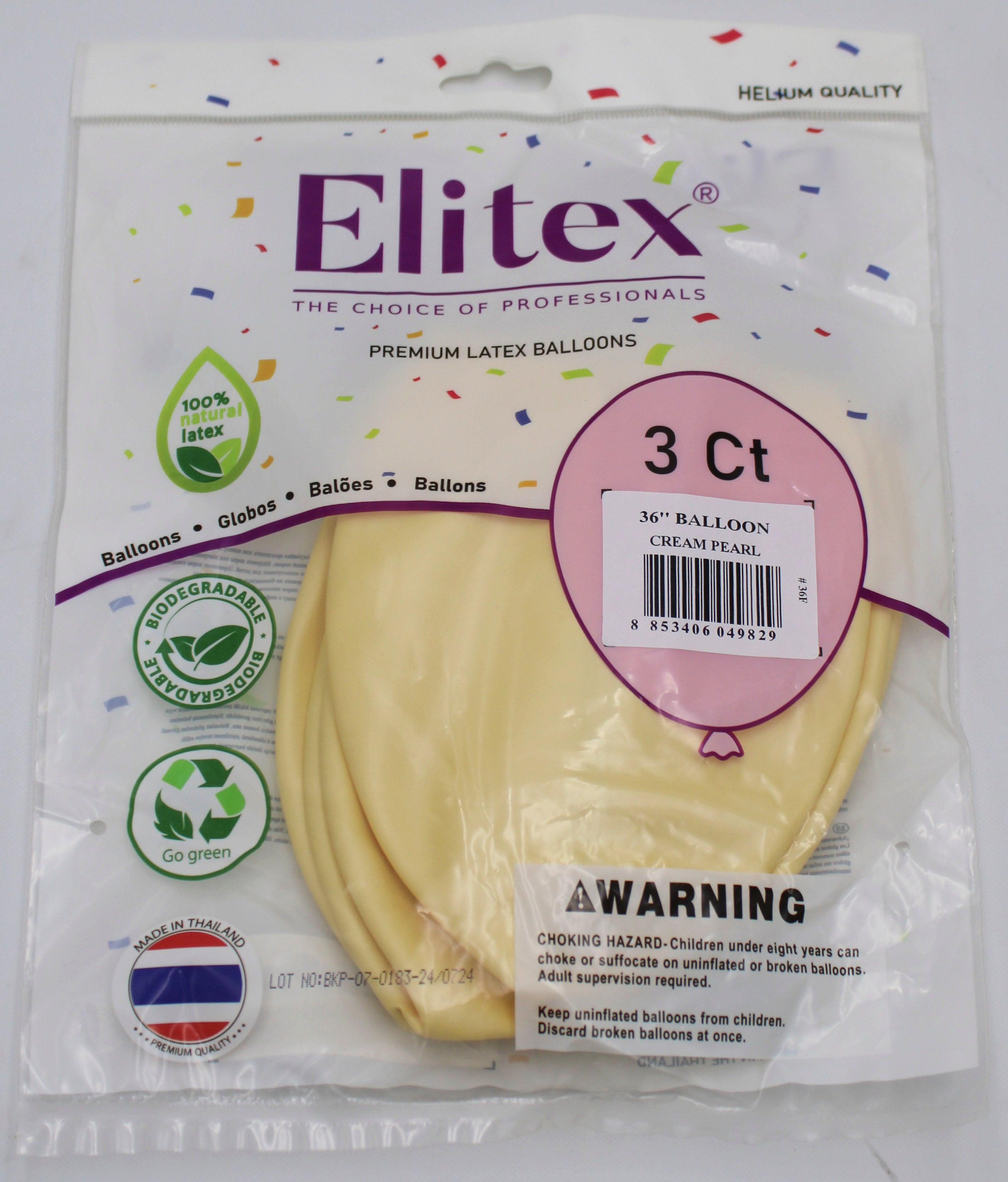 ELITEX 36" CREAM PEARL ROUND BALLOON, 3 PACK
