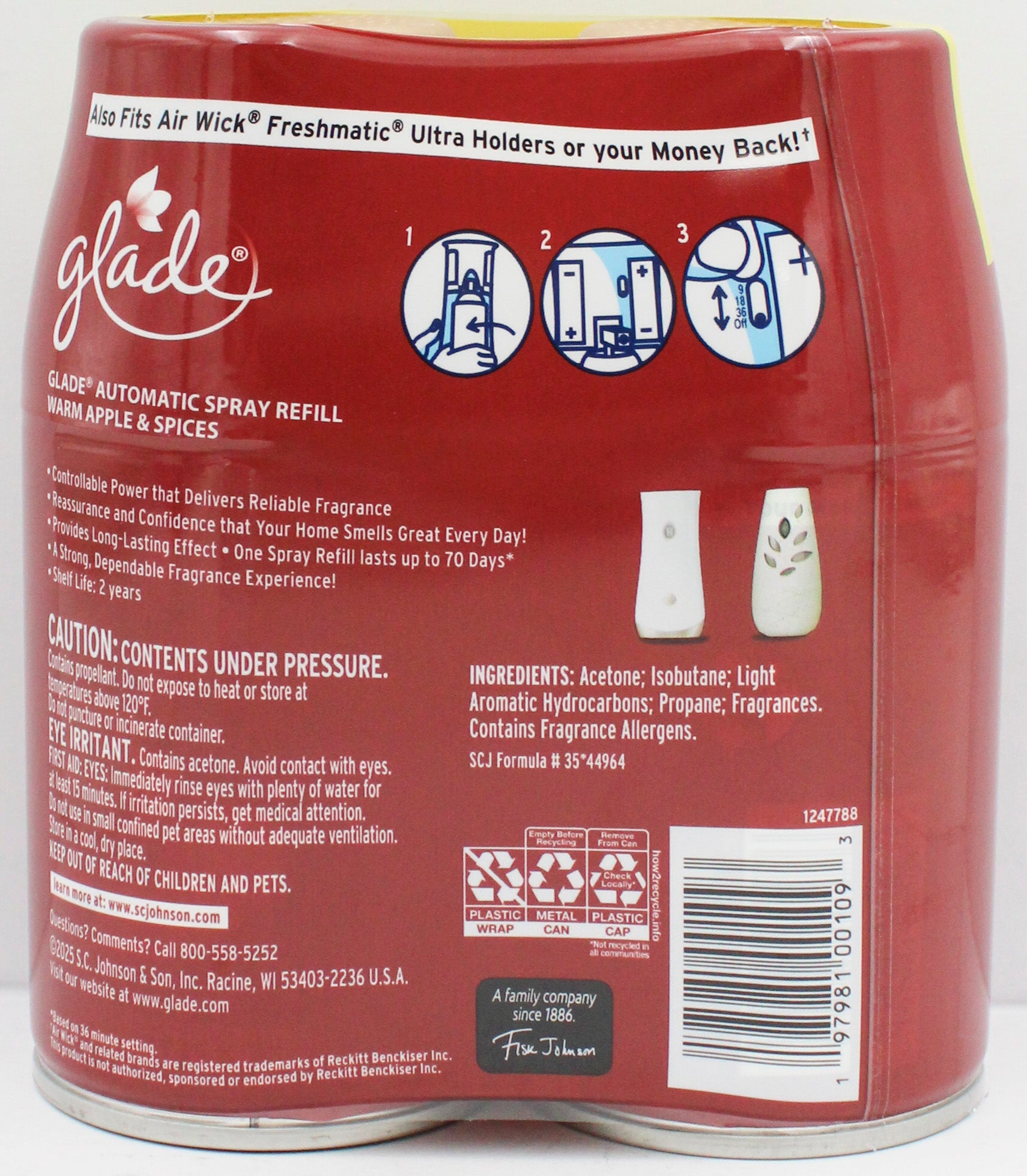 GLADE AUTOMATIC WARM APPLE & SPICES 2 REFILLS 6.2oz