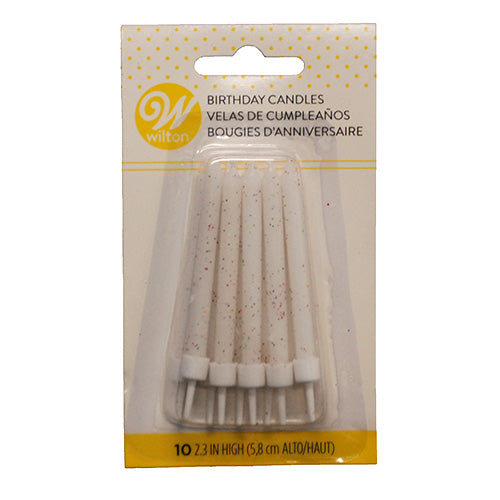 WILTON CANDLES WHITE GLITTER 10CT