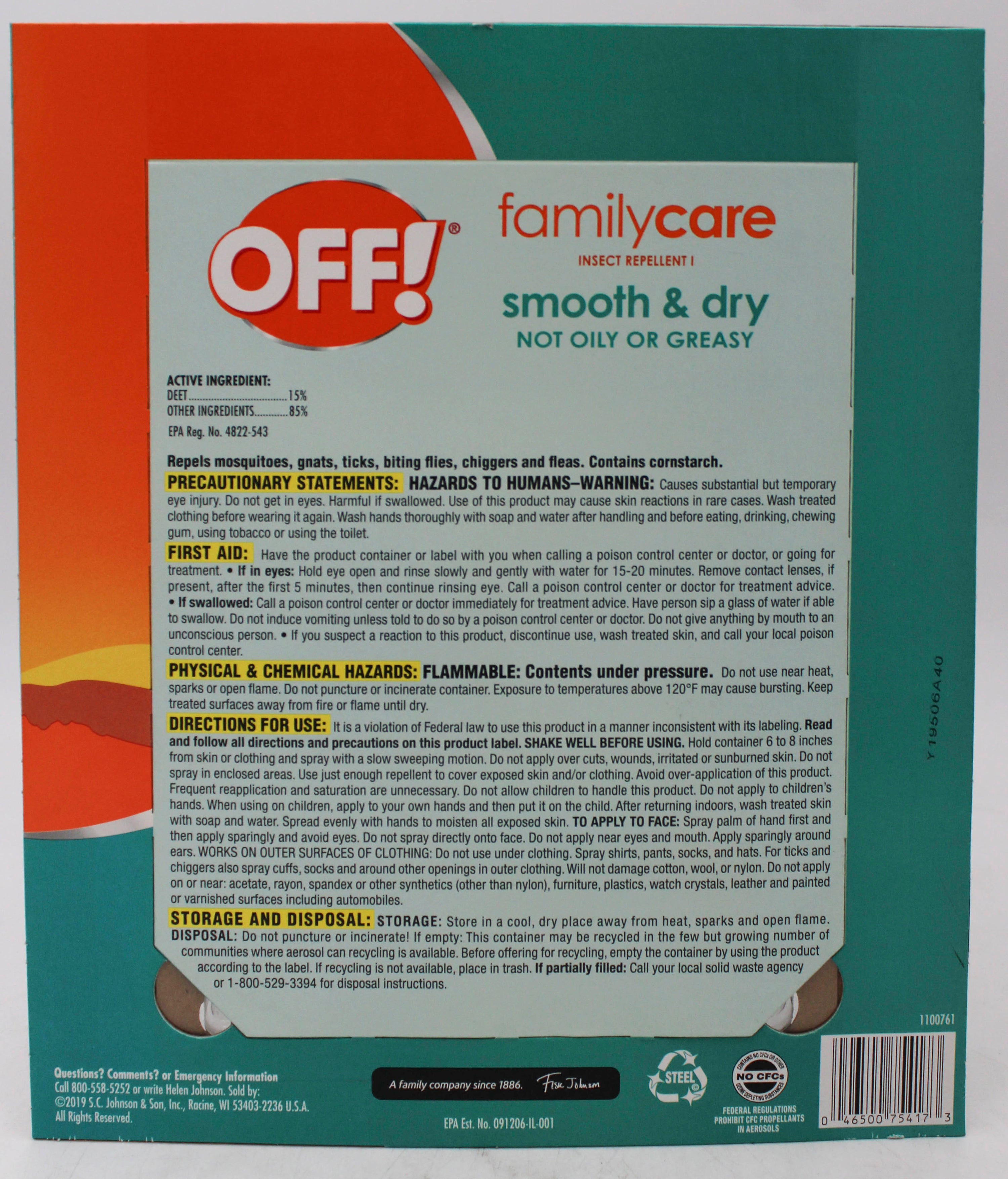 OFF FAMILY CARE INSECT REPELLENT SMOOTH & DRY 3PACK 2-6oz 1-2.5oz US DISPLAY