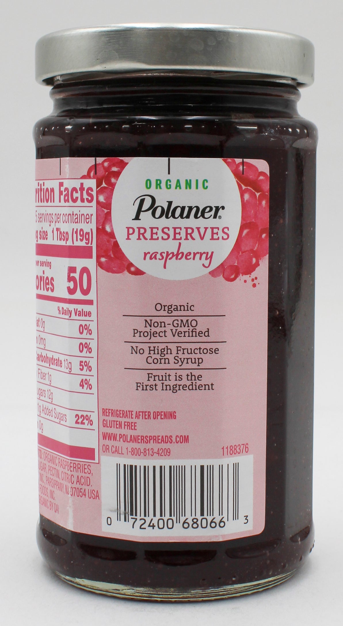 POLANER ORGANIC RASPBERRY PRESERVES 10.3 Oz BB 12/2/26