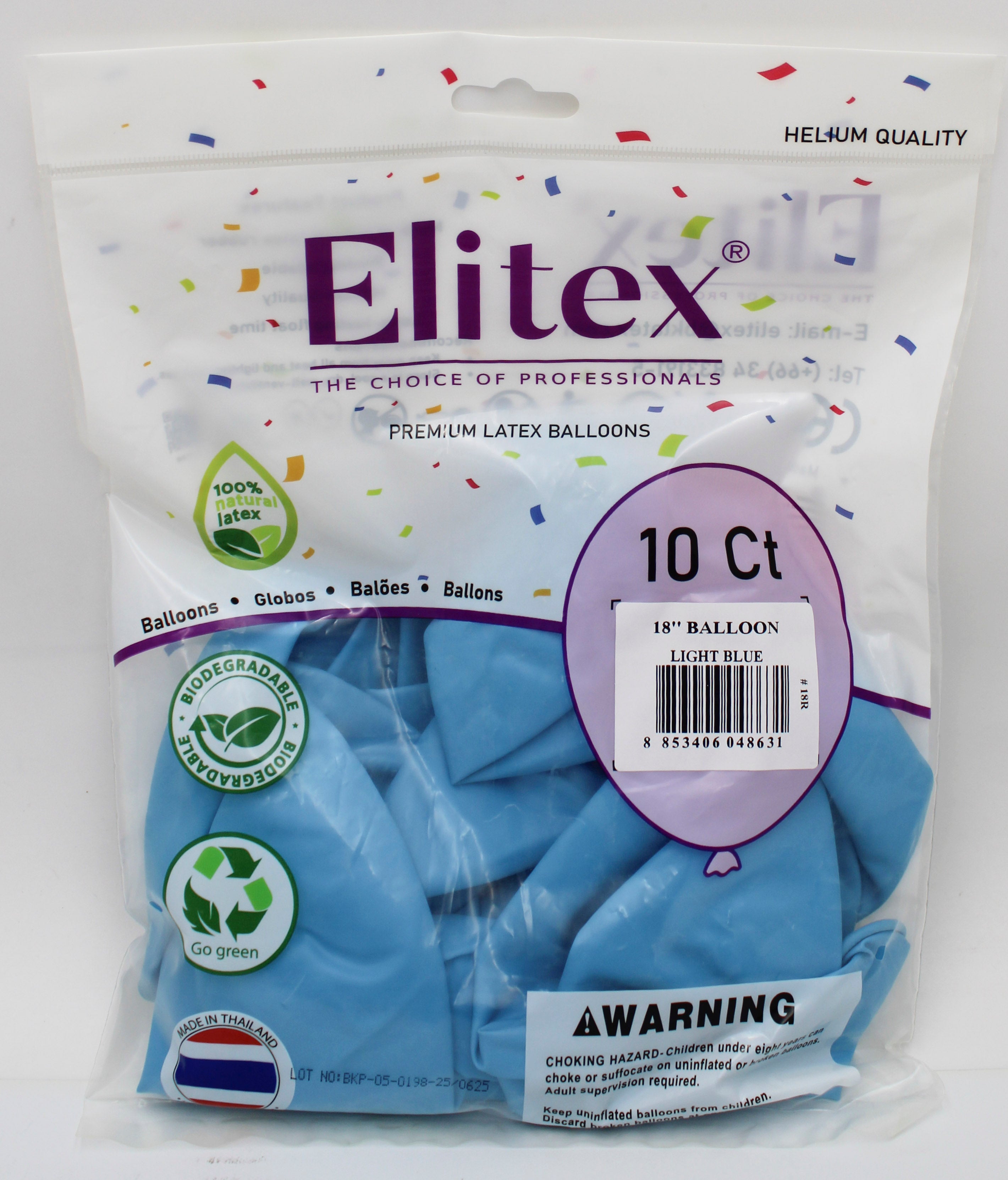 ELITEX 18" LIGHT BLUE ROUND BALLOON, 10 PACK