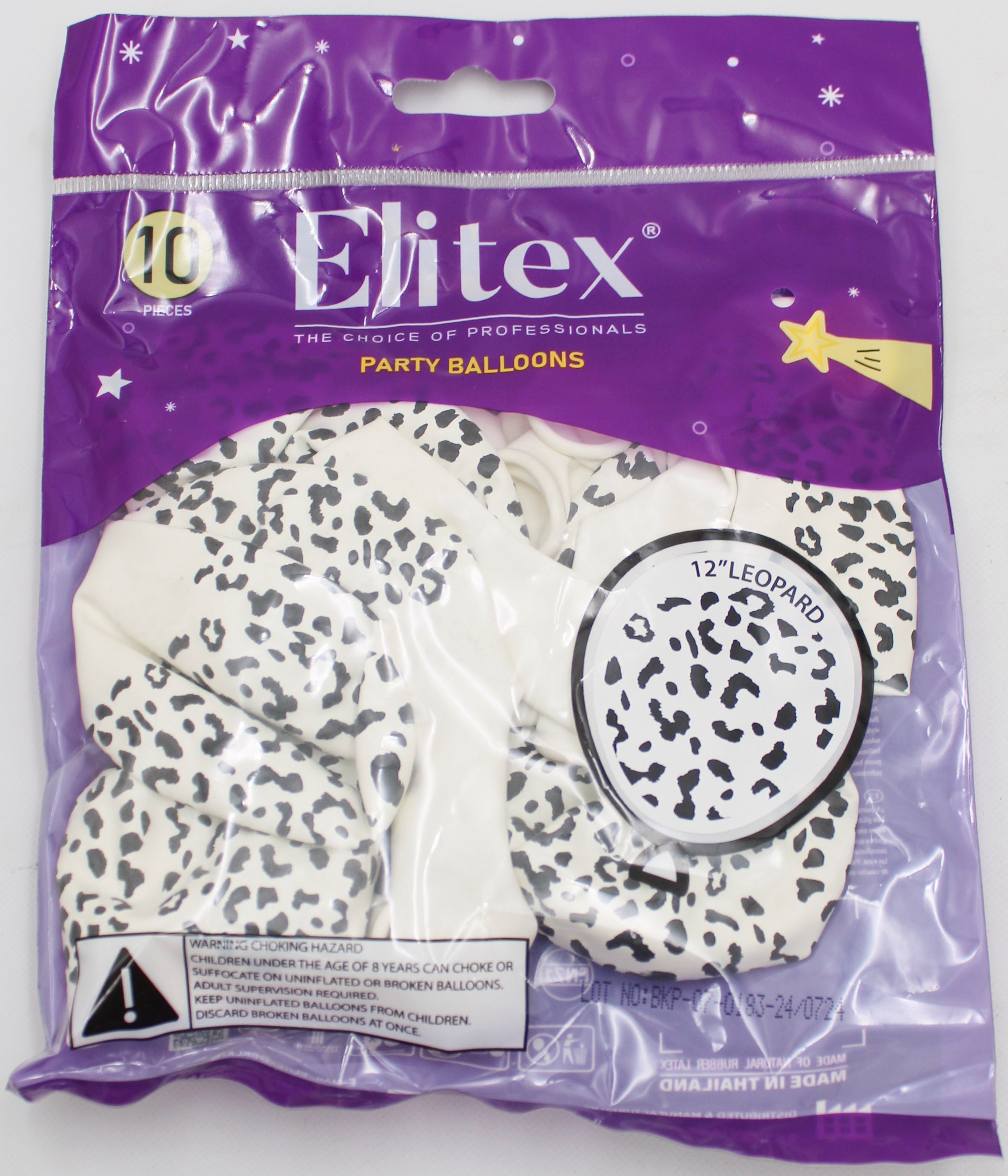 ELITEX 12" WHITE LEOPARD PRINTED BALLOON, 10 PACK
