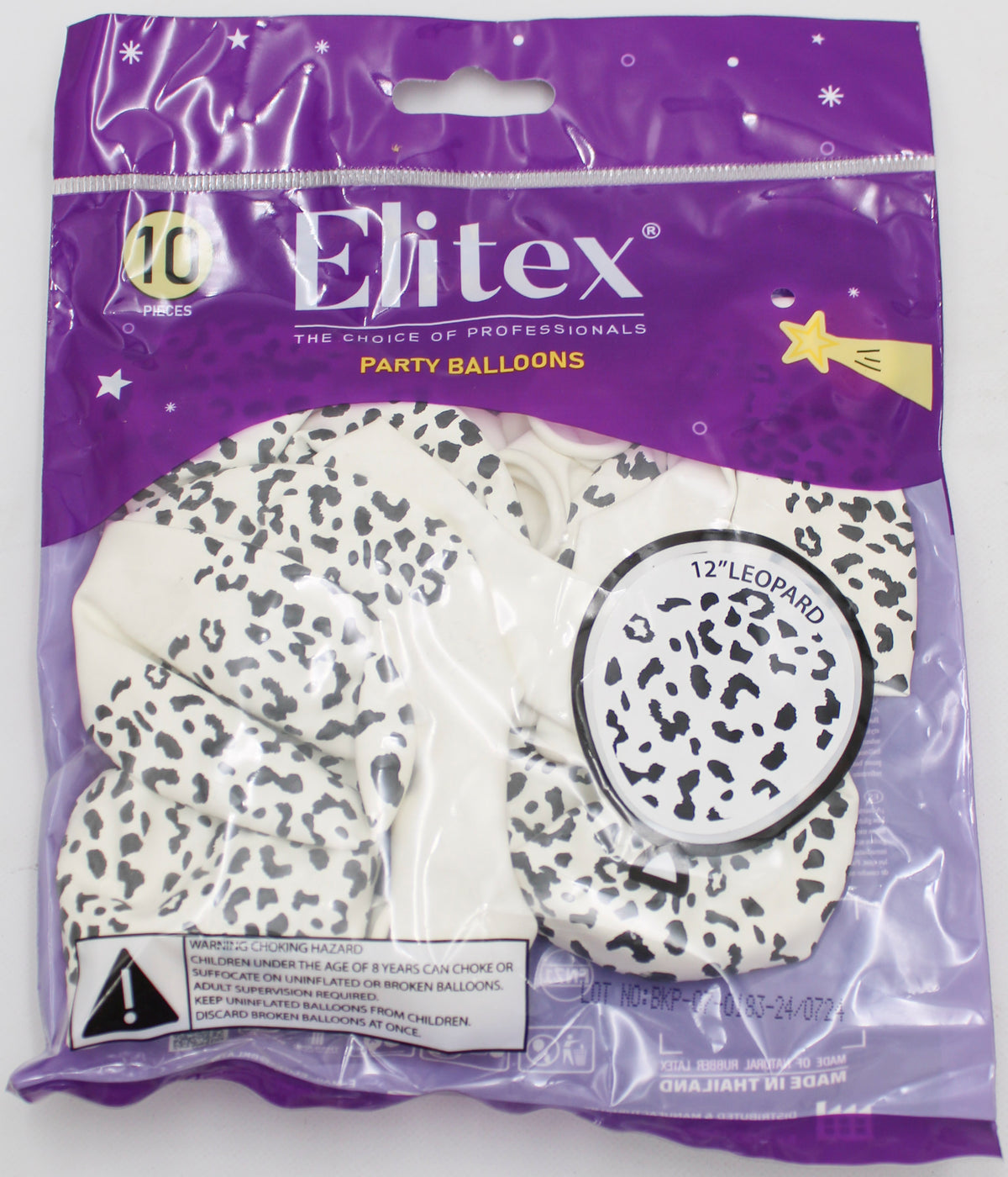 ELITEX 12" WHITE LEOPARD PRINTED BALLOON, 10 PACK