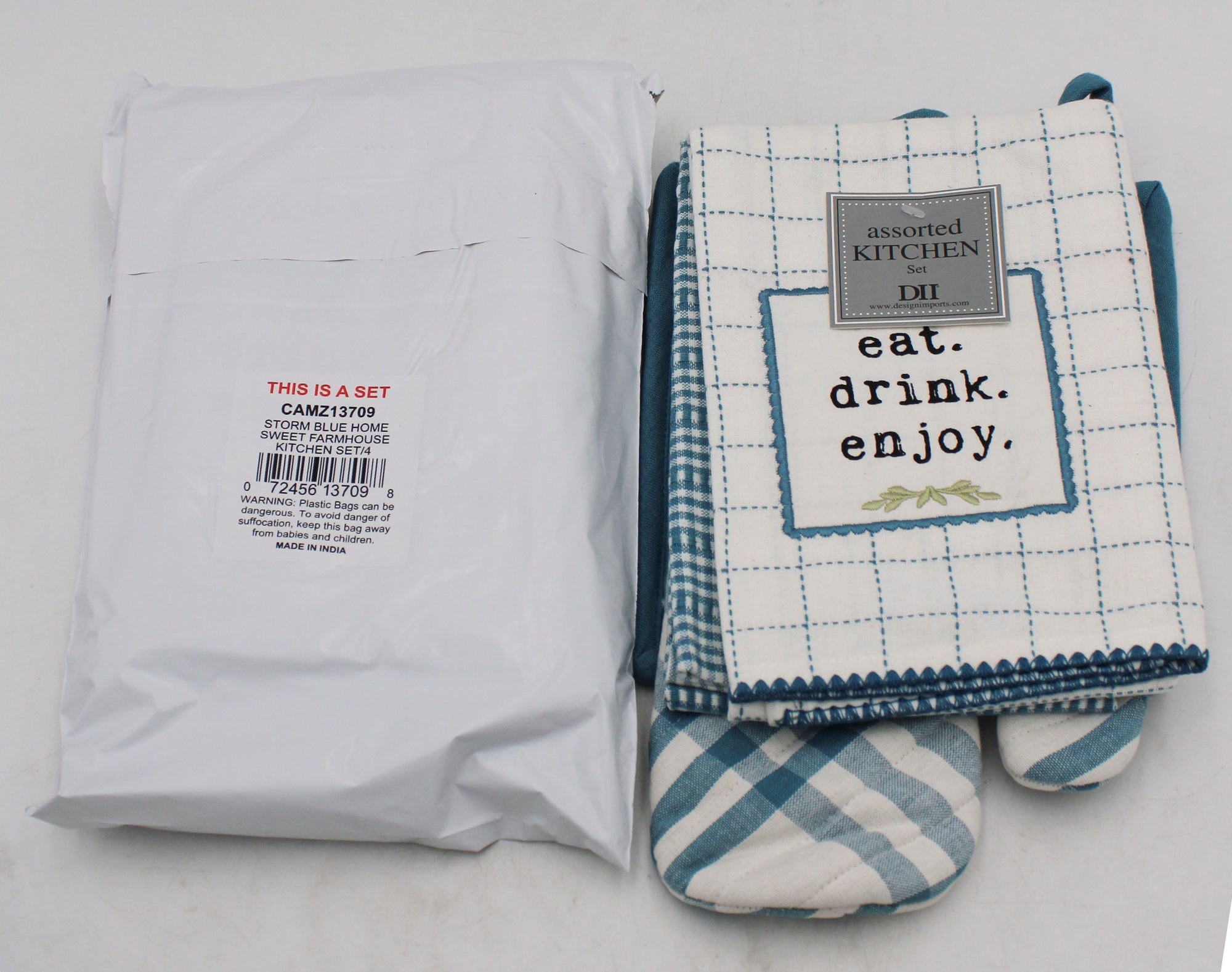 4PC KITCHEN SET -  FARMHOUSE - 2 DISH TOWELS & OVEN MITT & POTHOLDER