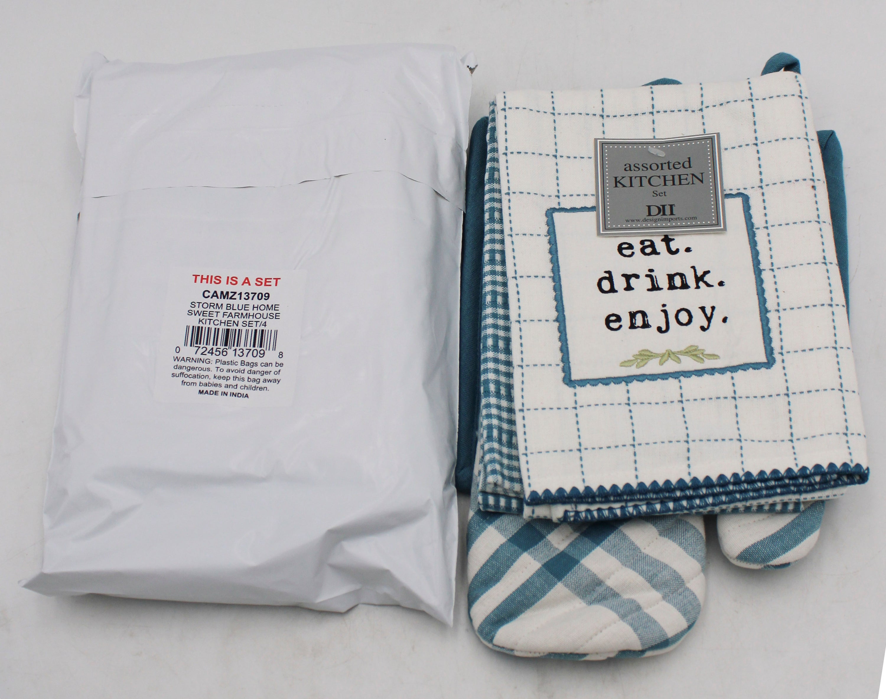 4PC KITCHEN SET -  FARMHOUSE - 2 DISH TOWELS & OVEN MITT & POTHOLDER