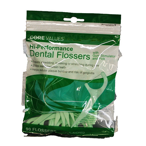 CORE VALUES DENTAL FLOSSERS 90CT-MINT.