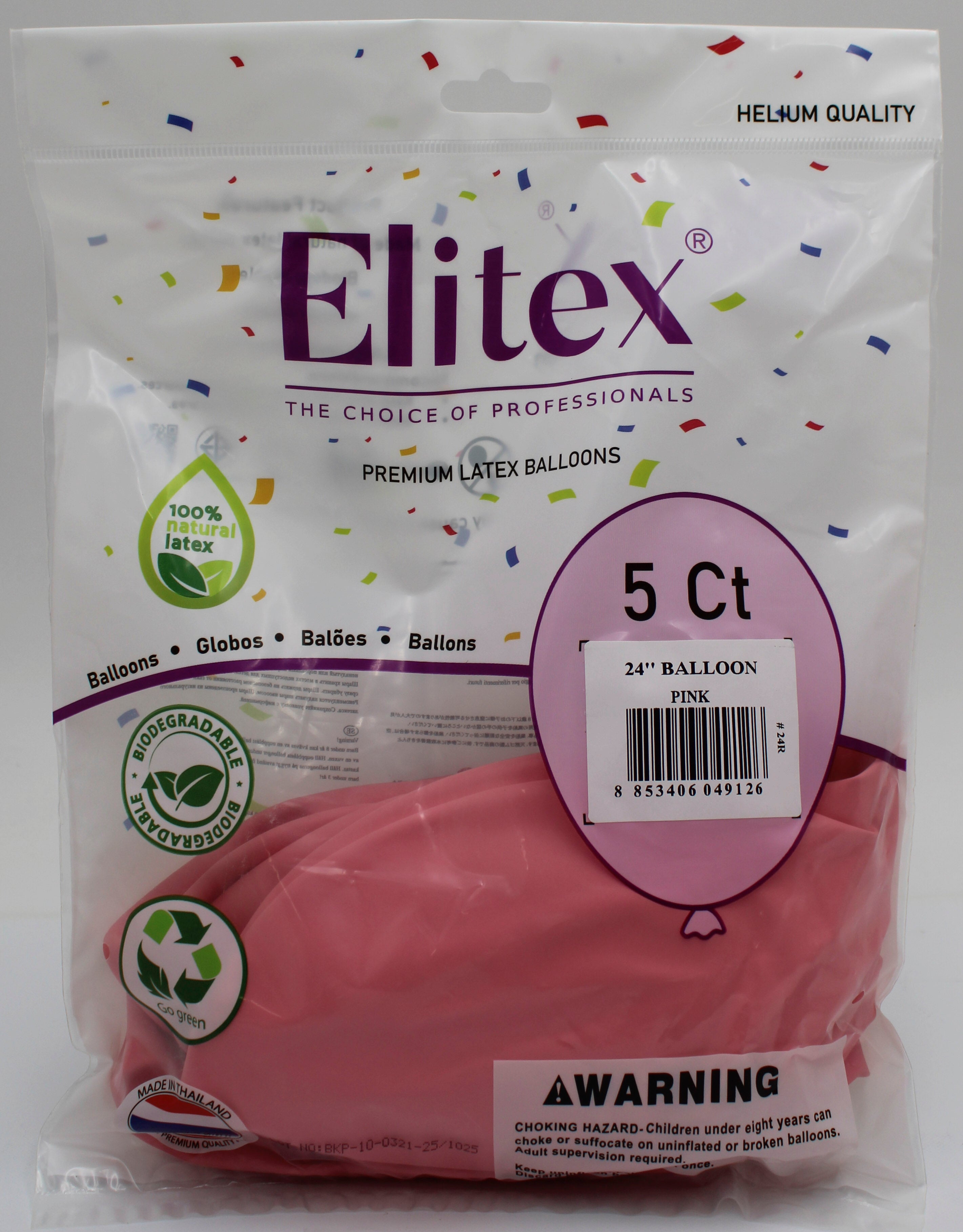 ELITEX 24" PINK ROUND BALLOON, 5 PACK