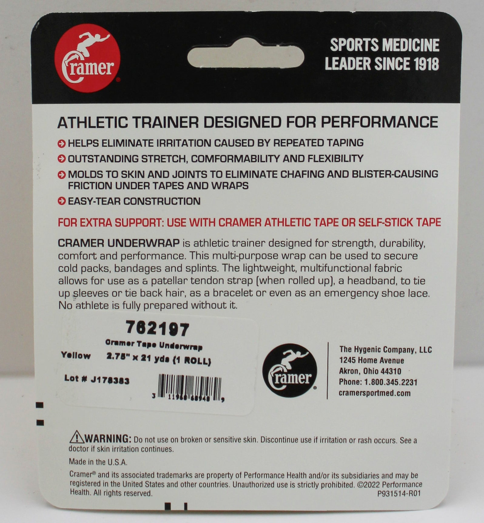 CRAMER ATHLETIC TAPE UNDERWRAP 2 3/4 " X  21YD, BRITE YELLOW