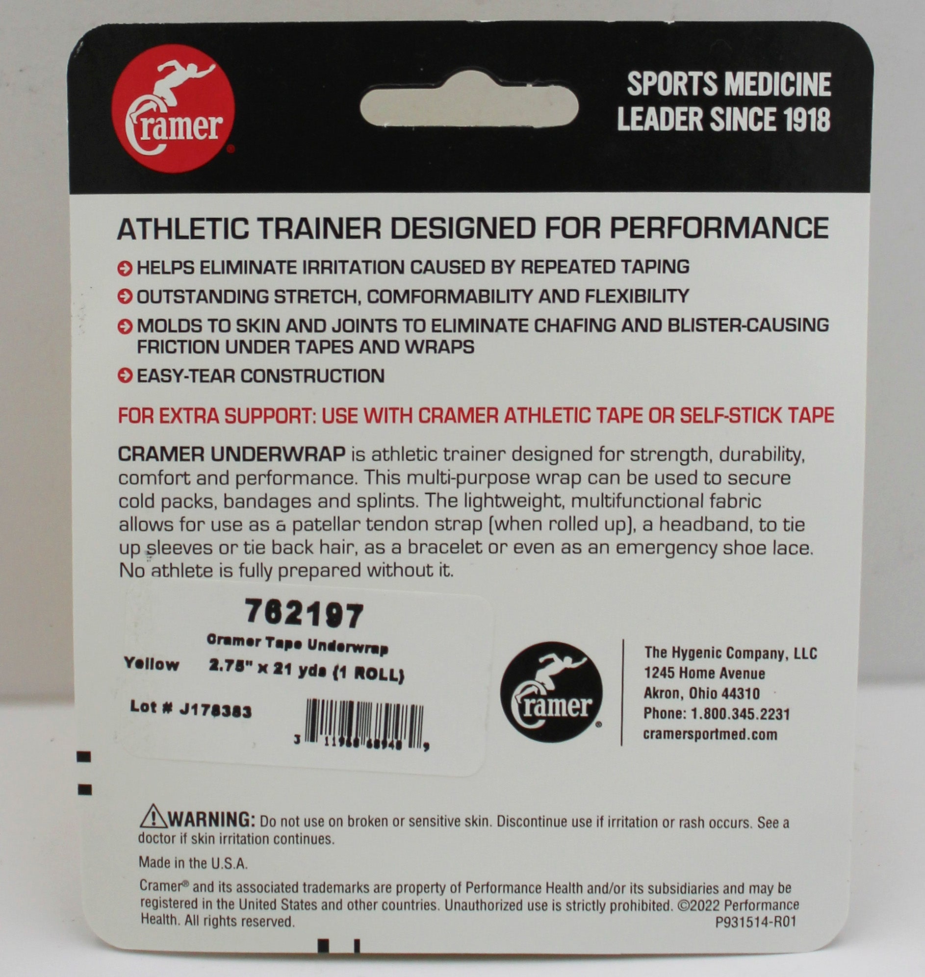 CRAMER ATHLETIC TAPE UNDERWRAP 2 3/4 " X  21YD, BRITE YELLOW