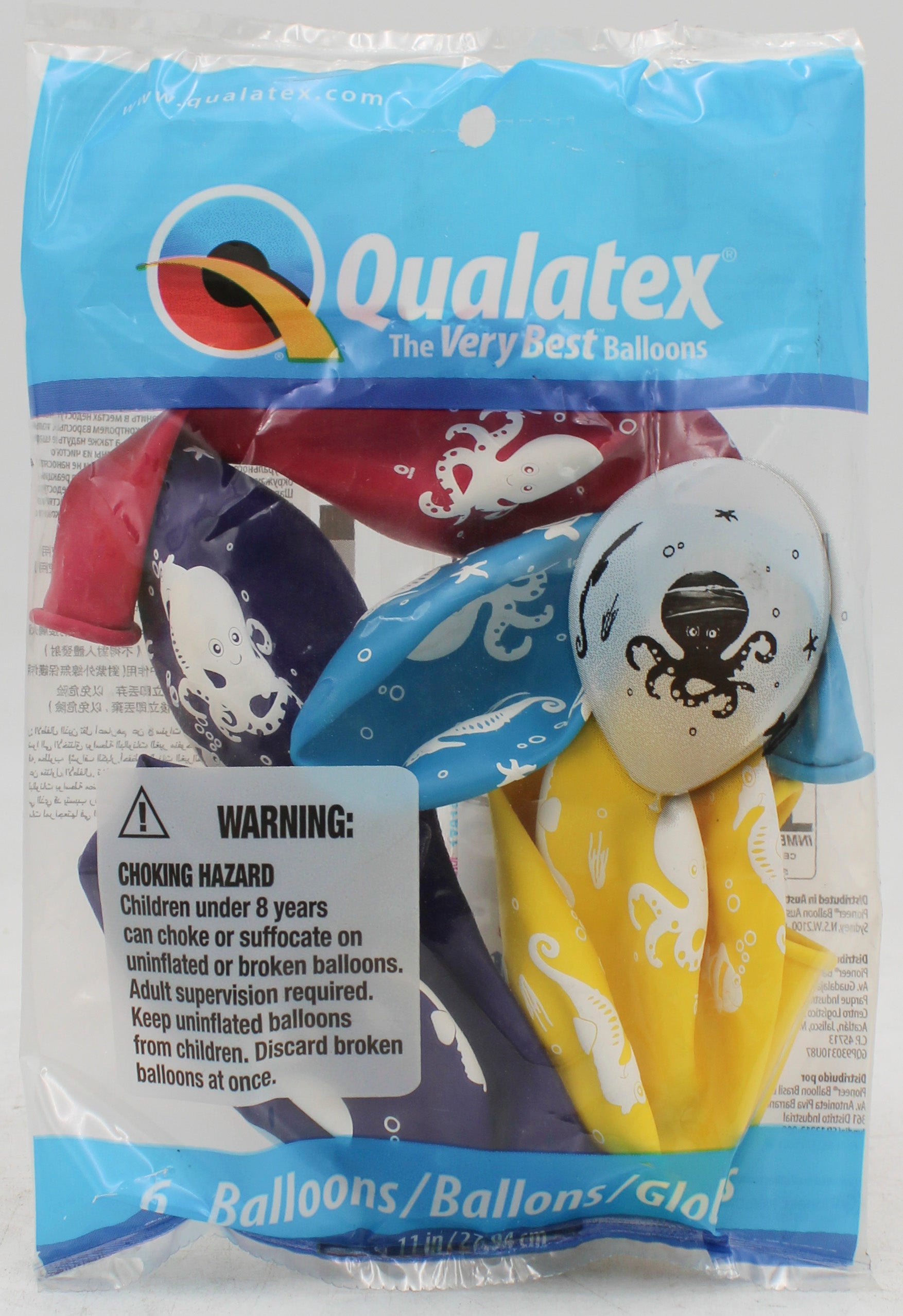 QUALATEX 11" ROUND PARTY BALLOONS TROPCAL 6CT FUN SEA CREATURES