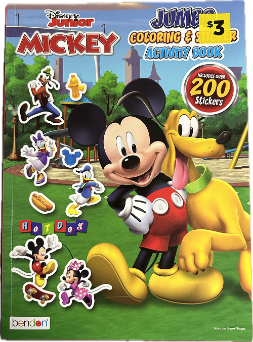 DISNEY MICKEY JUMBO 7.75"X10.75"COLORING & STICKER ACTIVITY BOOK 20PG 200STICKERS  PP$3