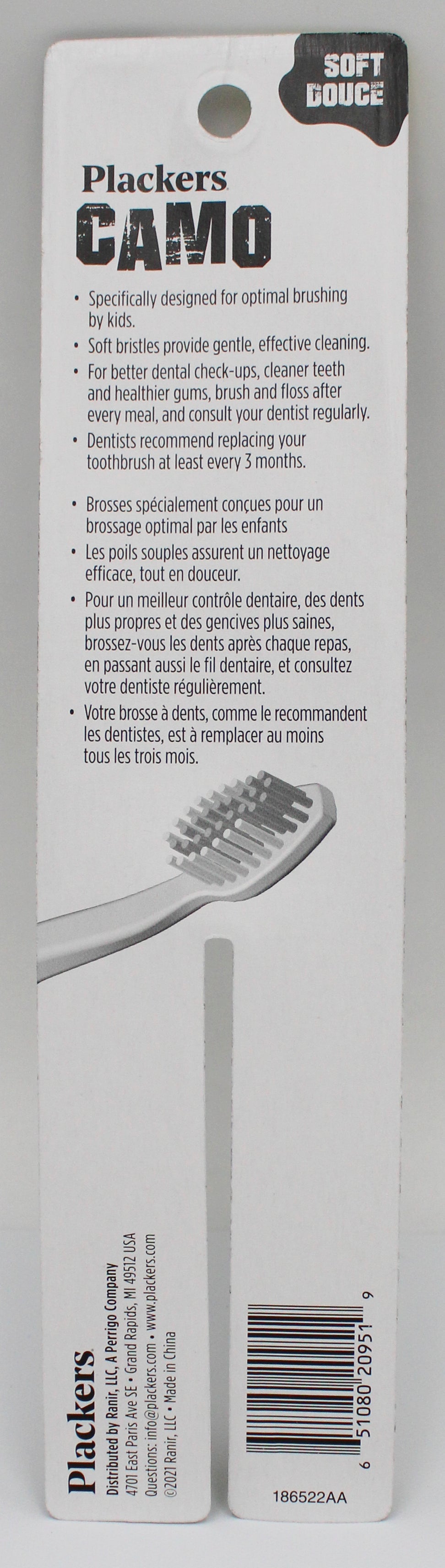 PLACKERS KIDS TOOTHBRUSH 2ct GREEN CAMO - SOFT NI