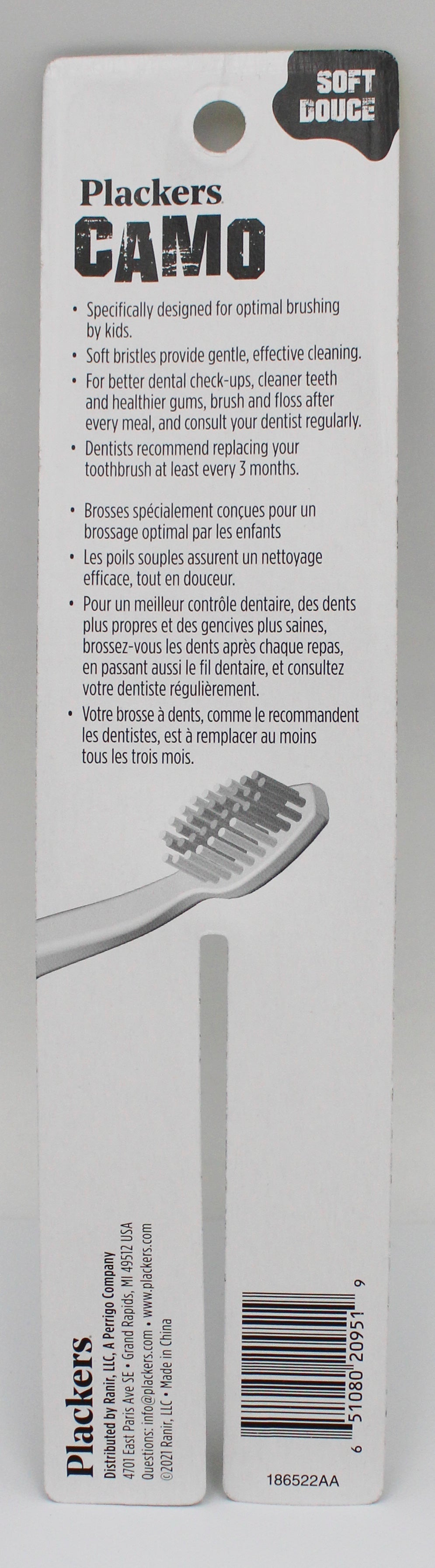PLACKERS KIDS TOOTHBRUSH 2ct GREEN CAMO - SOFT NI