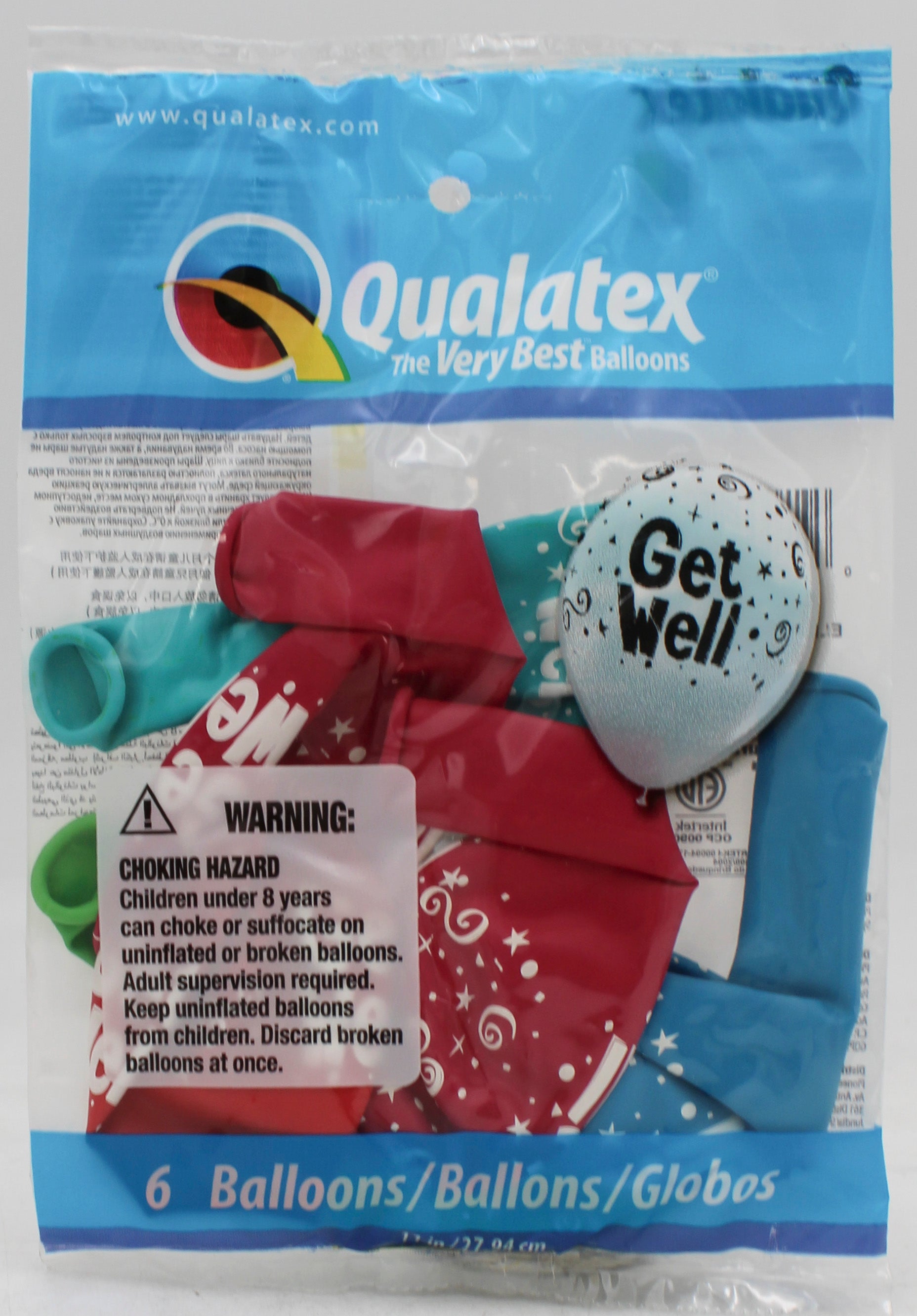 QUALATEX 11" ROUND PARTY BALLOONS AST 6CT GET WELL SWIRLS