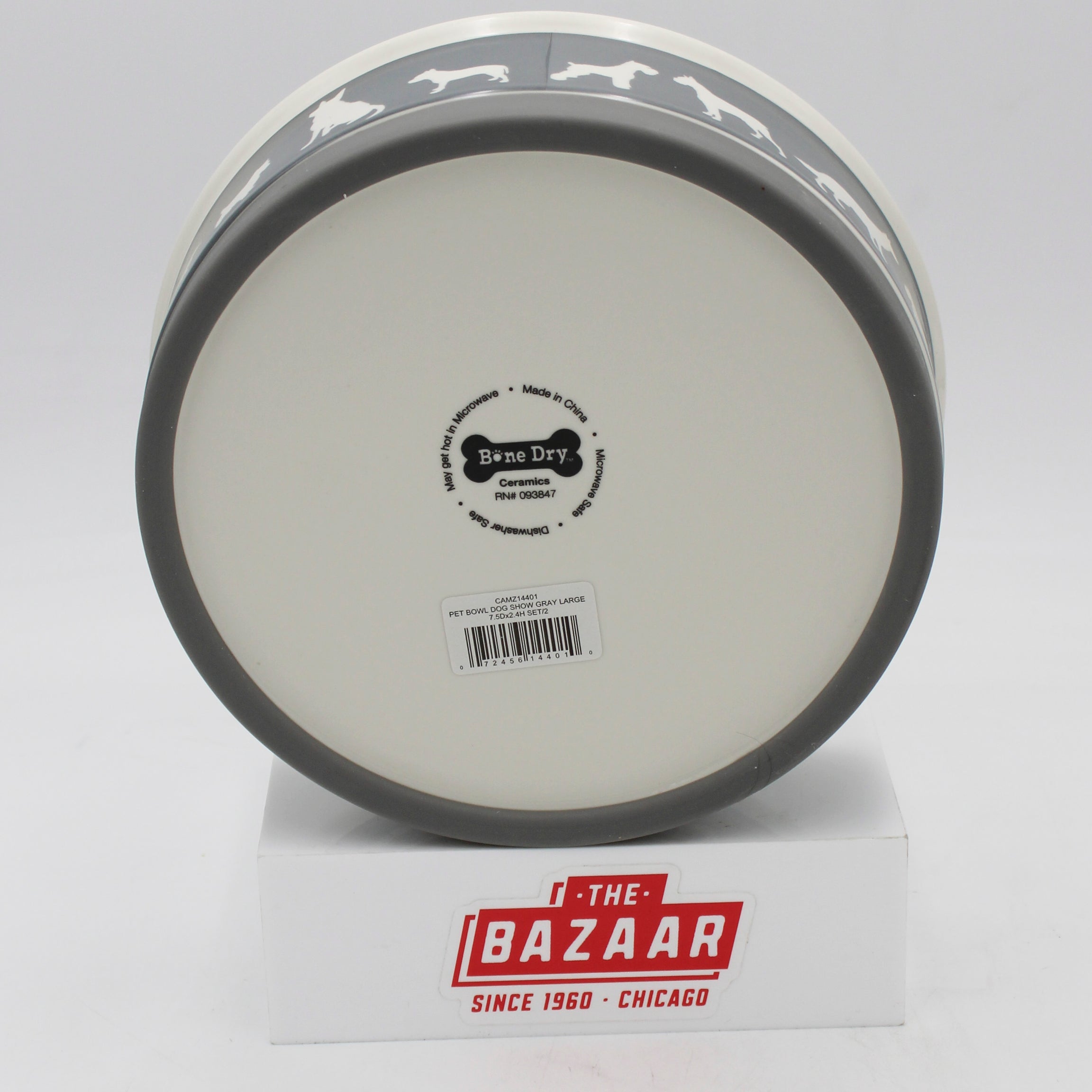 PET BOWL - DOG SHOW GRAY - LARGE 7.5Dx2.4H