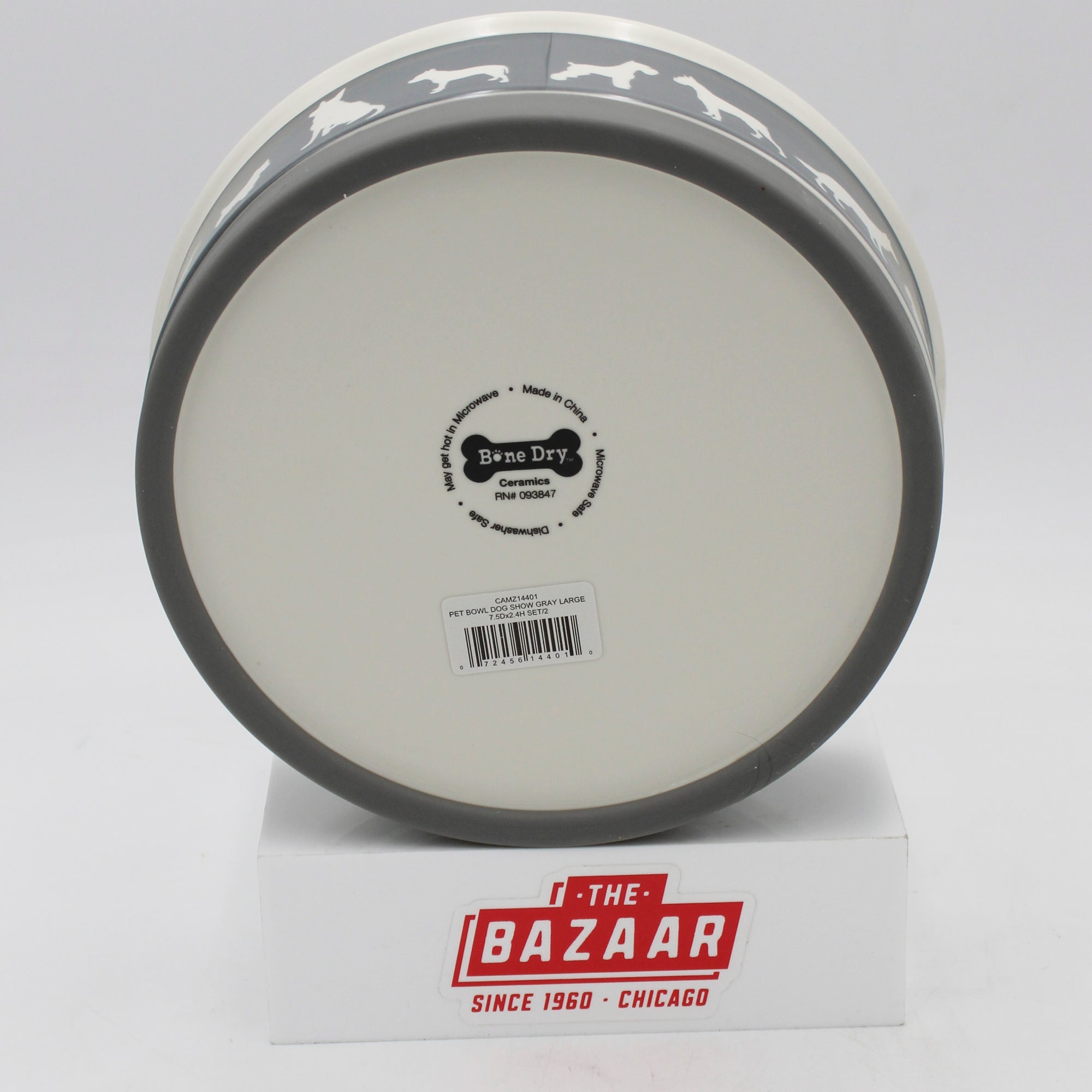 PET BOWL - DOG SHOW GRAY - LARGE 7.5Dx2.4H