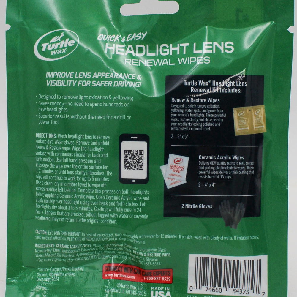 SP TURTLE WAX QUICK & EASY HEADLIGHT LENS RENEWAL WIPES
