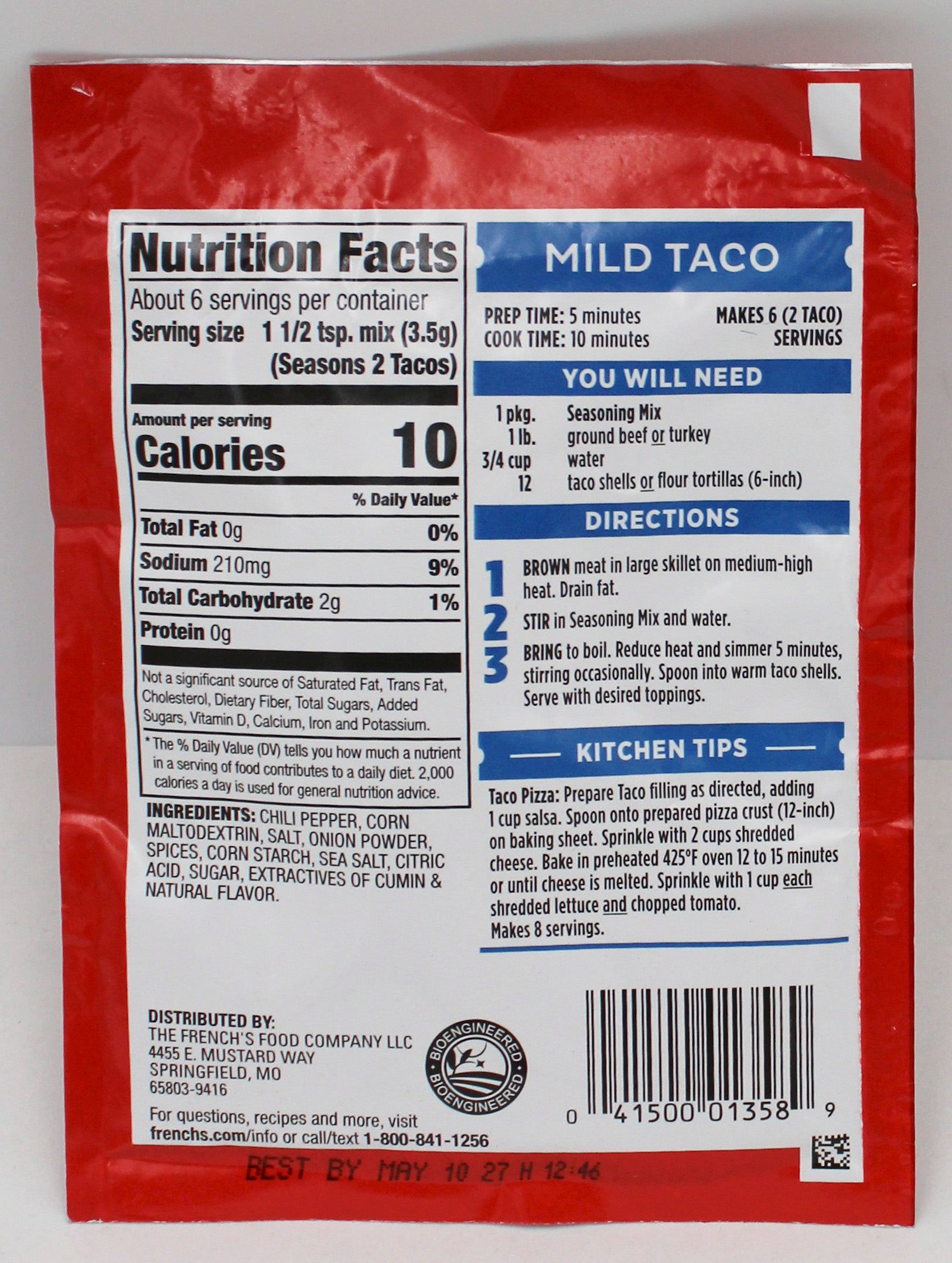 FRENCHS TACO SEASONING MIX MILD .75 Oz BB 5/10/27