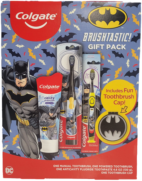 COLGATE KIDS TOOTHBRUSH SET WITH TOOTHPASTE 4.6oz 3CT BATMAN GIFT PACK EXP 6/30/24 NI