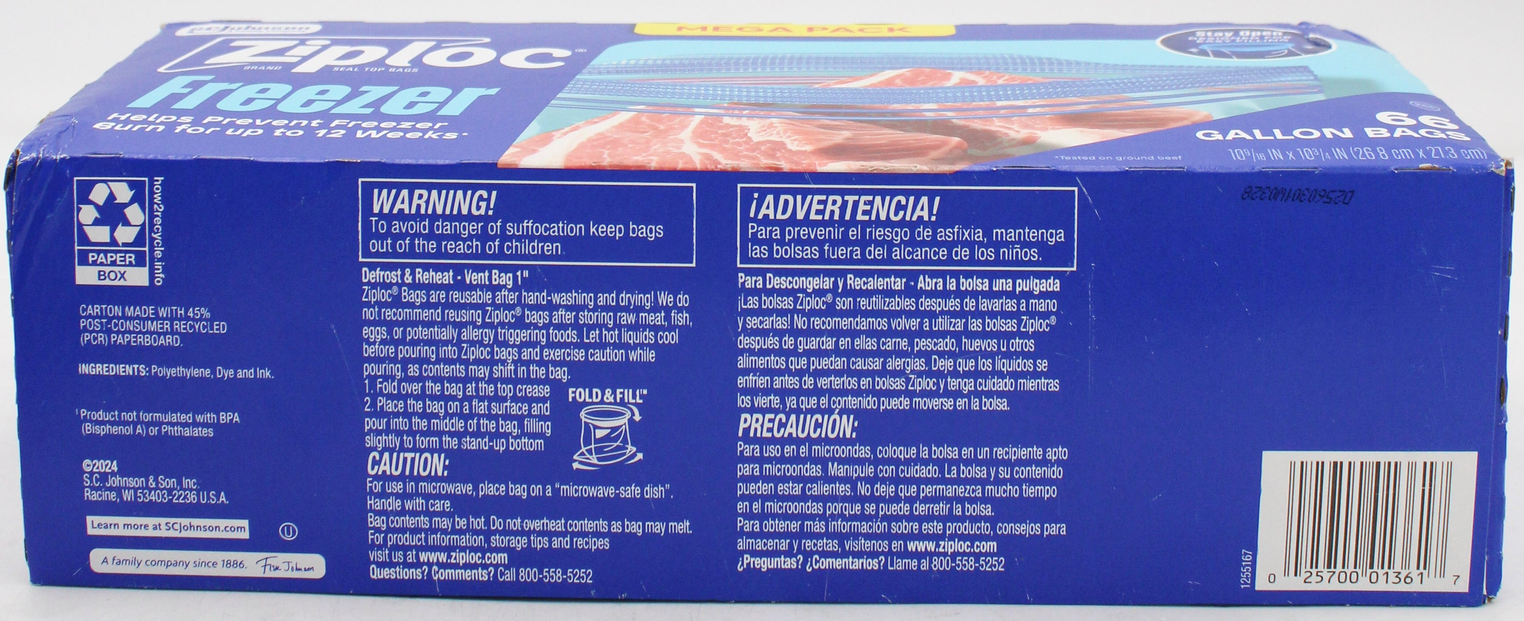SP ZIPLOC BAG FREEZER 66CT GALLON