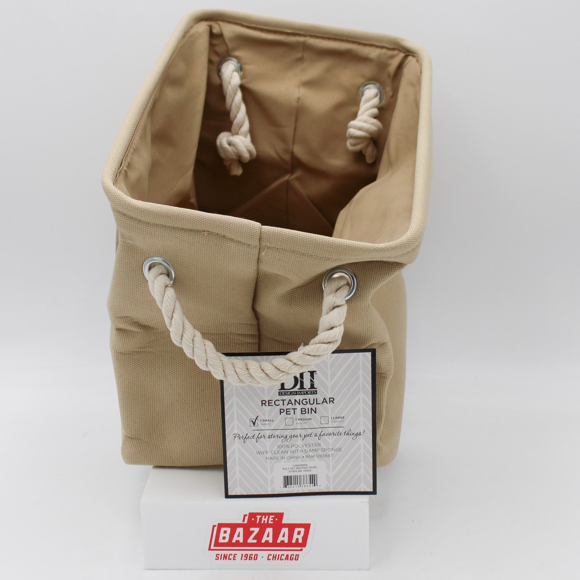 POLYESTER PET BIN PAW TAUPE RECTANGLE SMALL 14x8x9