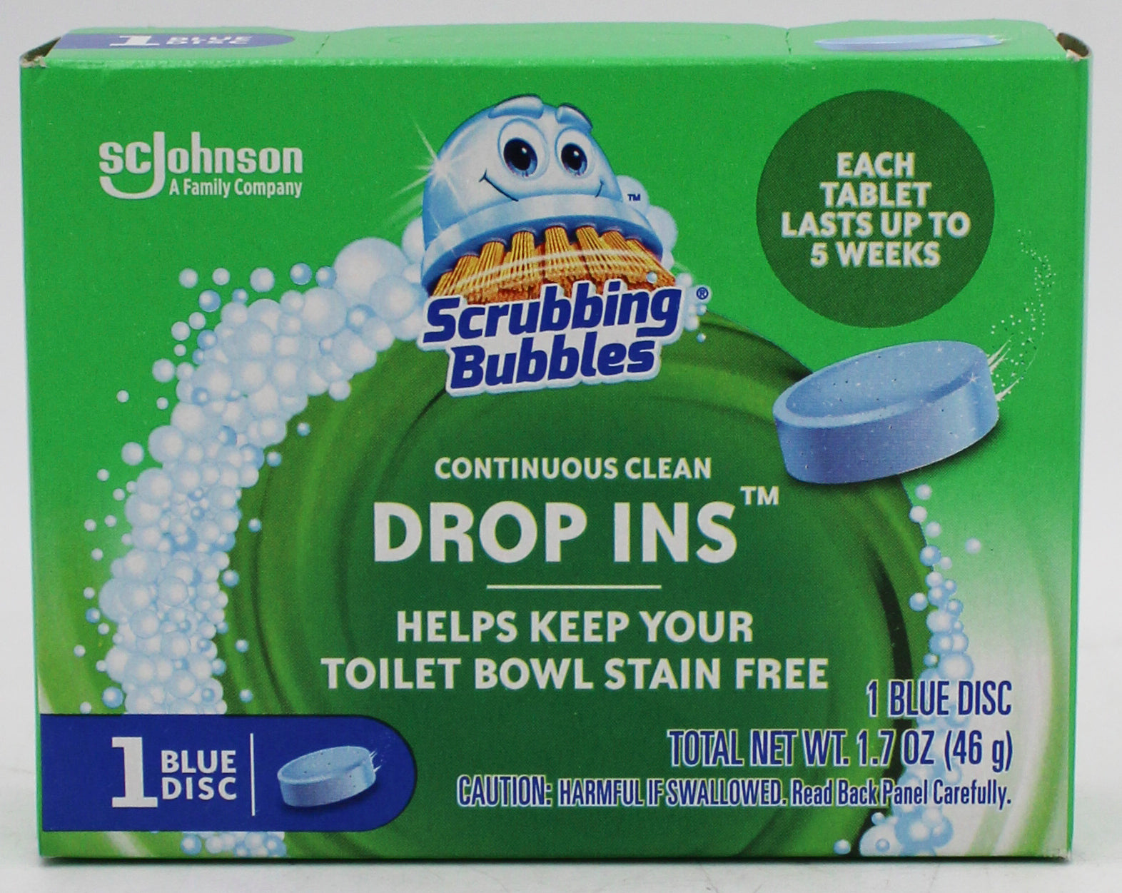 SP SCRUBBING BUBBLES DROP INS TOILET BOWL STAIN FREE 1CT BLUE DISC 1.7oz