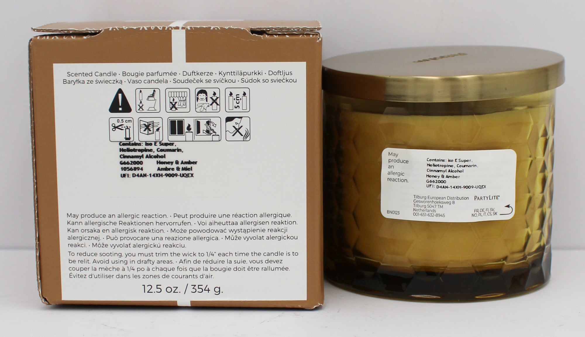 PARTYLITE HONEY & AMBER HONEYCOMB JAR CANDLE 12.5oz