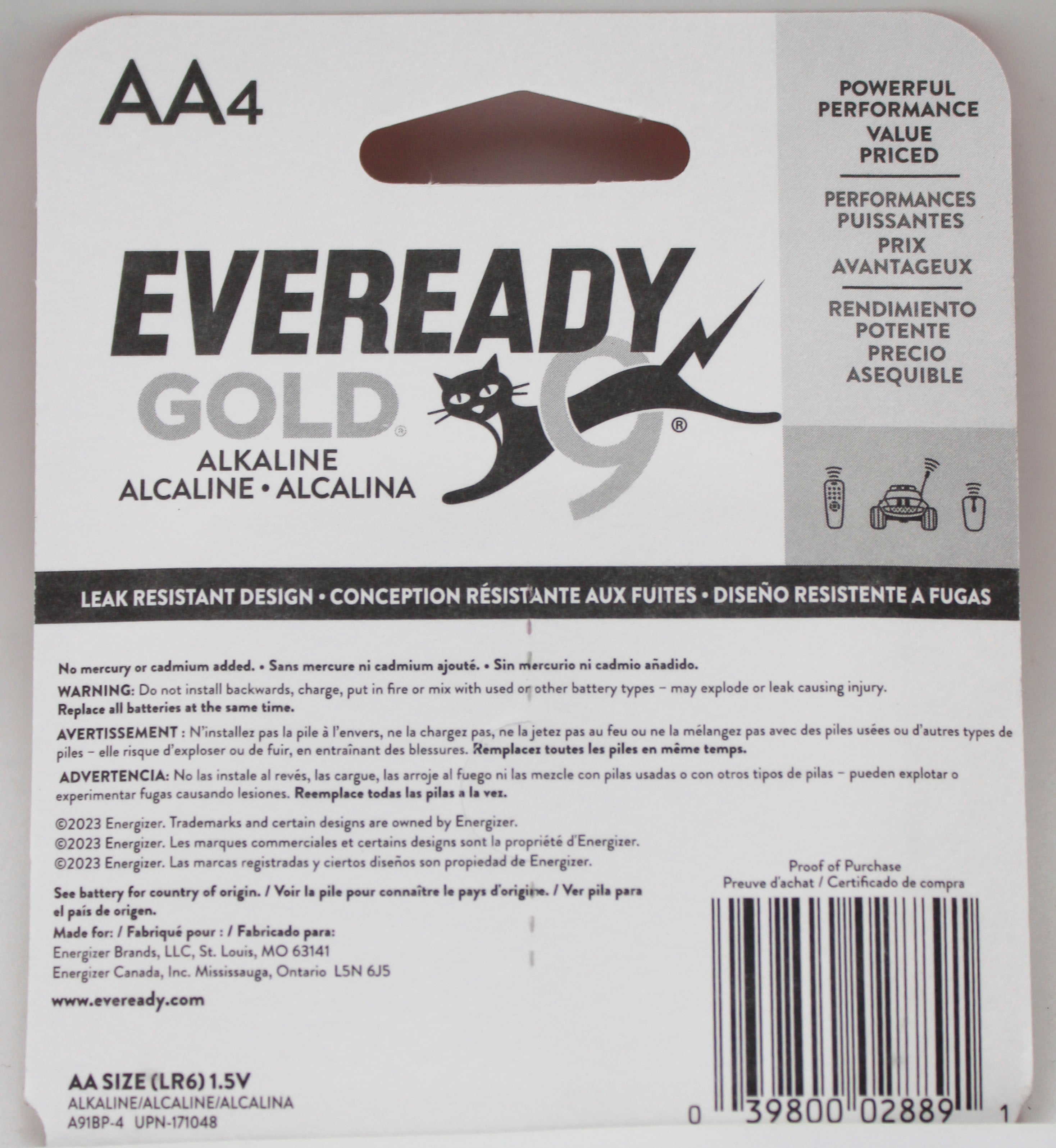 EVEREADY GOLD ALKALINE AAA BATTERIES 4 PACK BB 12/20/2035
