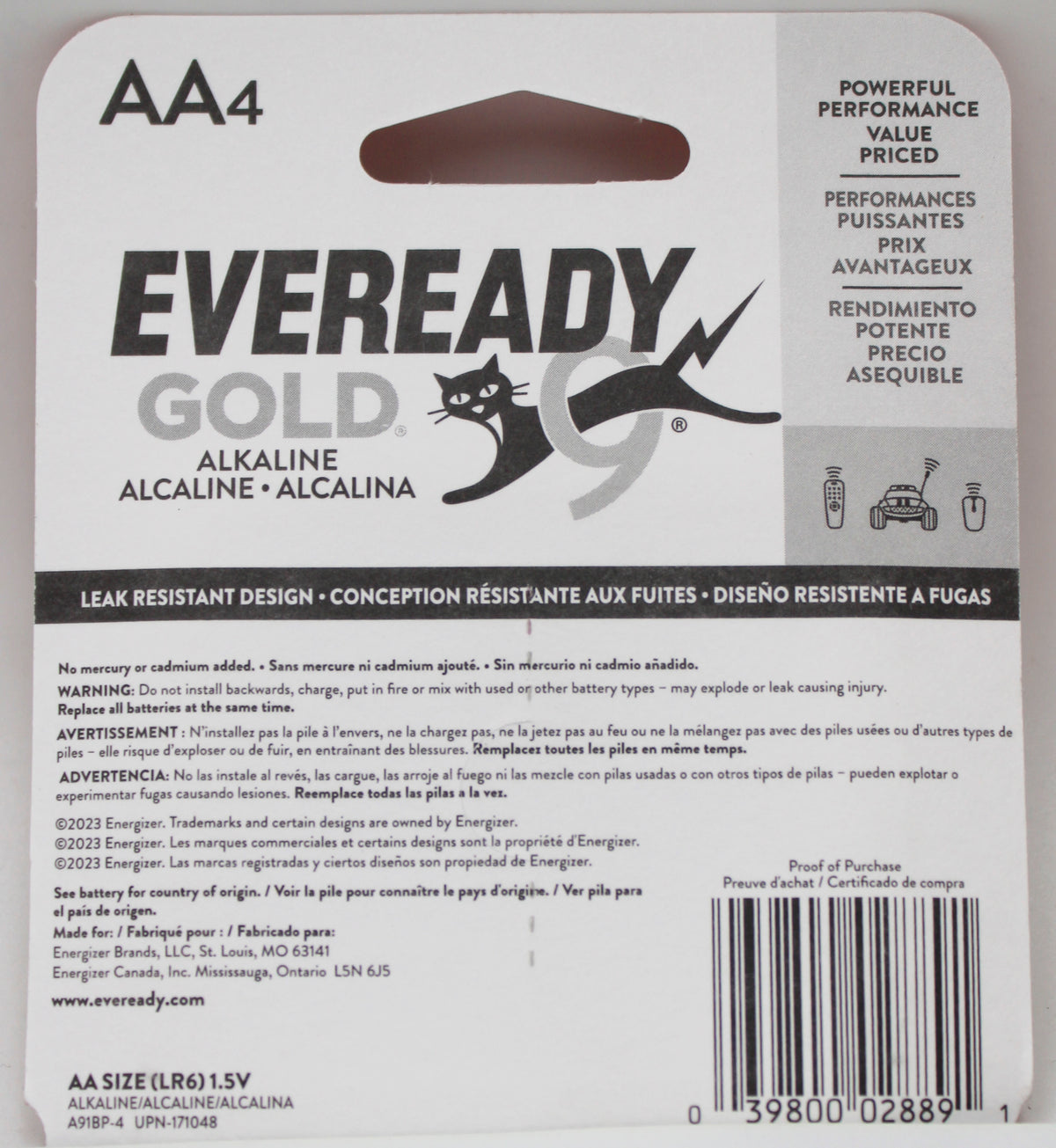 EVEREADY GOLD ALKALINE AAA BATTERIES 4 PACK BB 12/20/2035