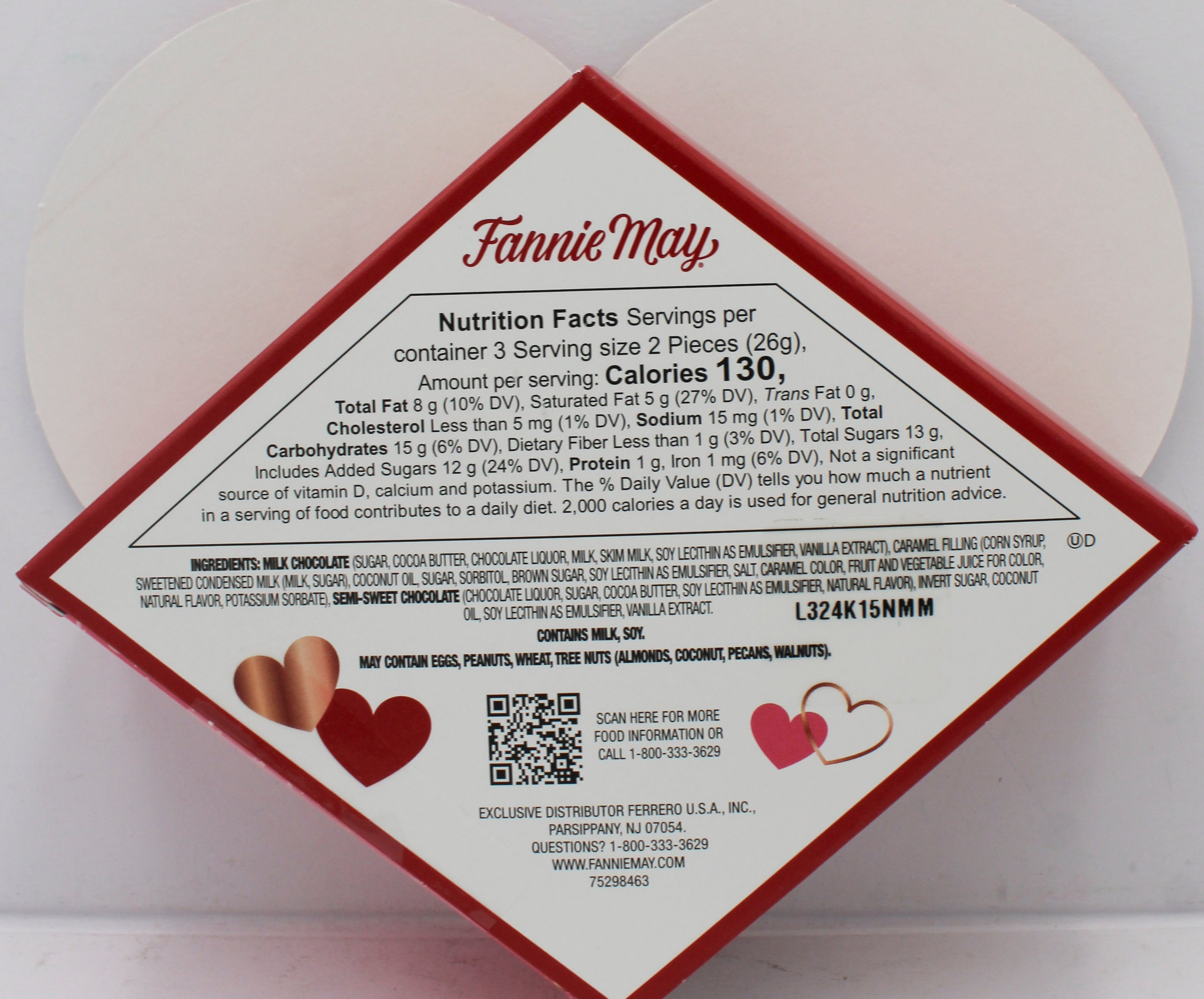 FANNIE MAY MILK CHOCOLATE DUET HEART BOX  2.7 Oz BB 7/19/27