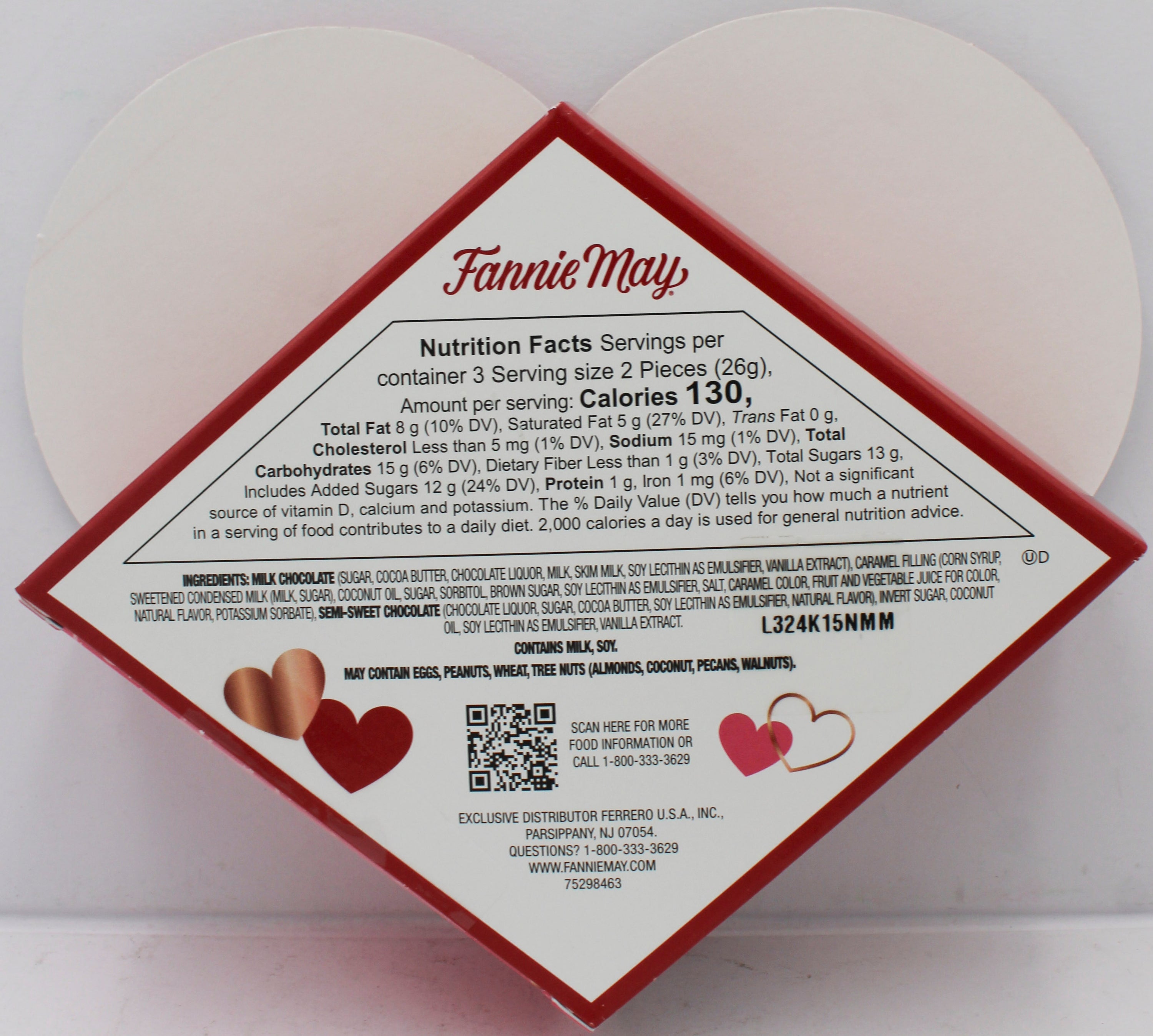 FANNIE MAY MILK CHOCOLATE DUET HEART BOX  2.7 Oz BB 7/19/27