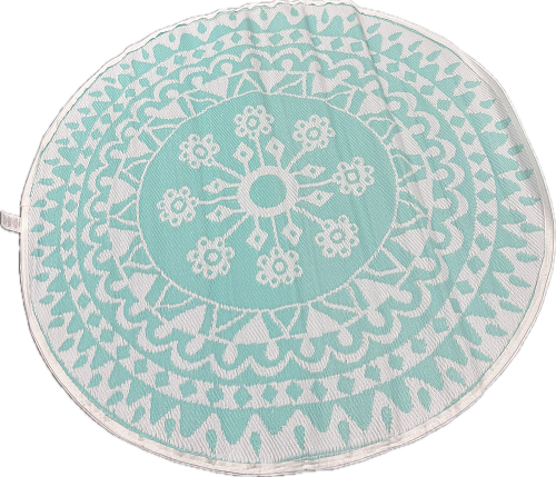 5FT ROUND AQUA FLORAL OUTDOOR RUG