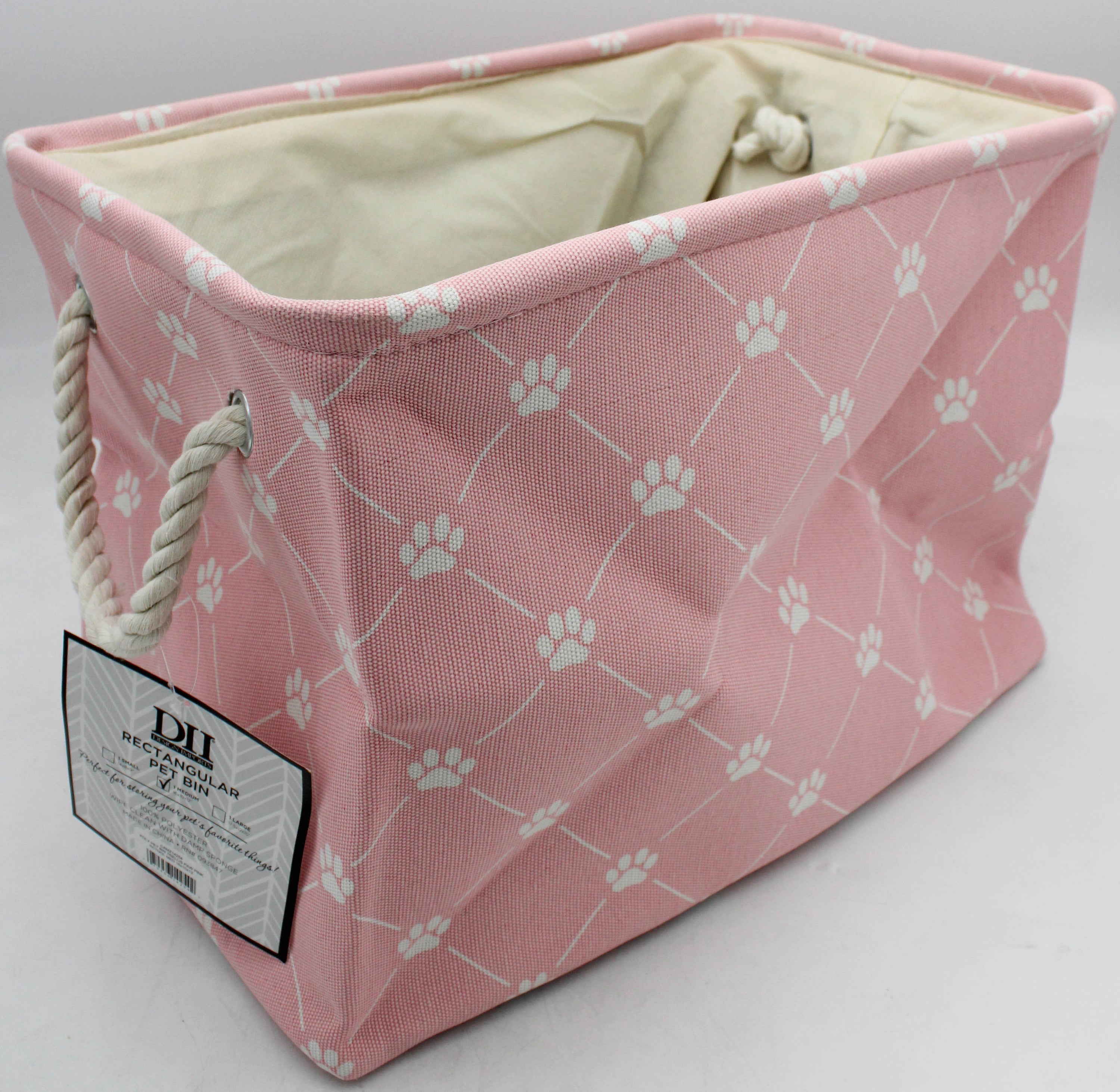 POLYESTER PET BIN TRELLIS PAW PINK RECTANGLE MEDIUM 16x10x12-