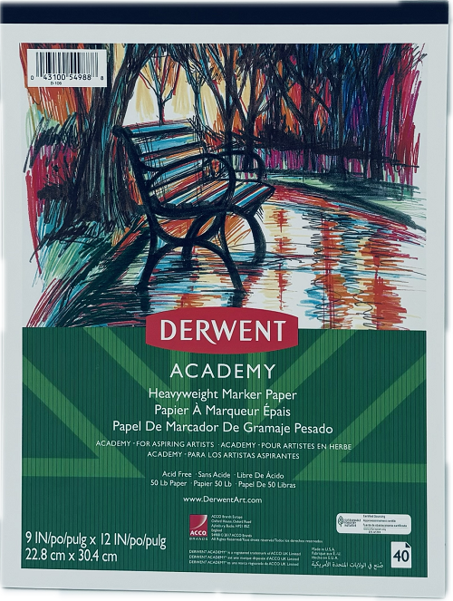 DERWENT ACADEMY HEAVYWEIGHT MARKER PAPER PAD 40 SHEETS 9"X12"