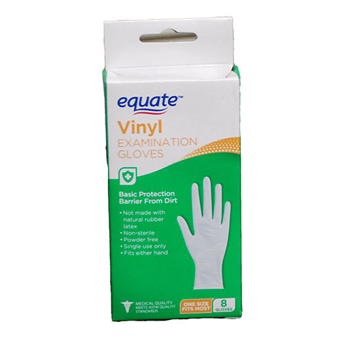 EQUATE VINYL EXAMINATION GLOVES 8CT ONE SIZE FITS ALL NI