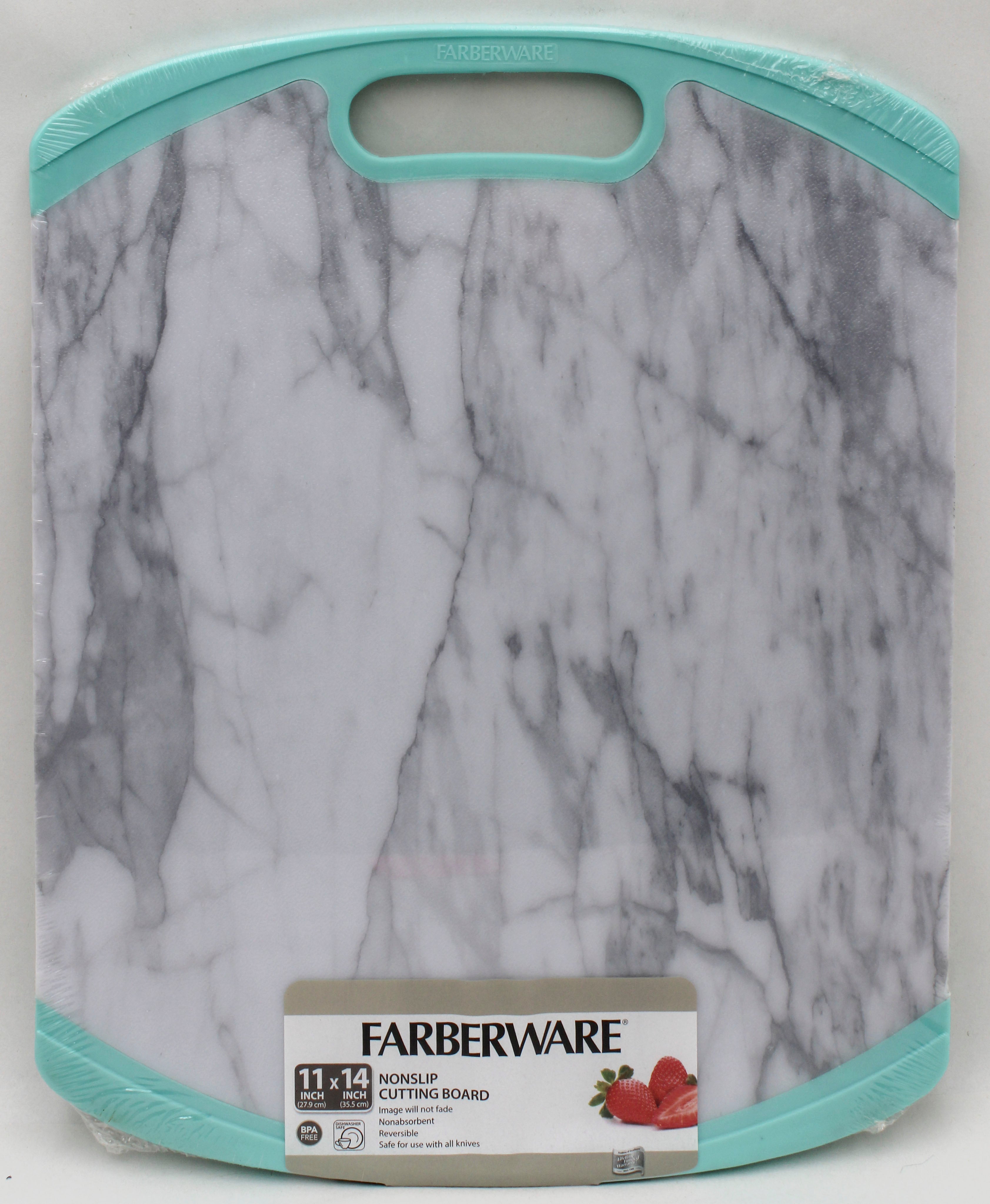 FARBERWARE  11X14 NS CUTTING BOARD - MARBLE AQUA NI