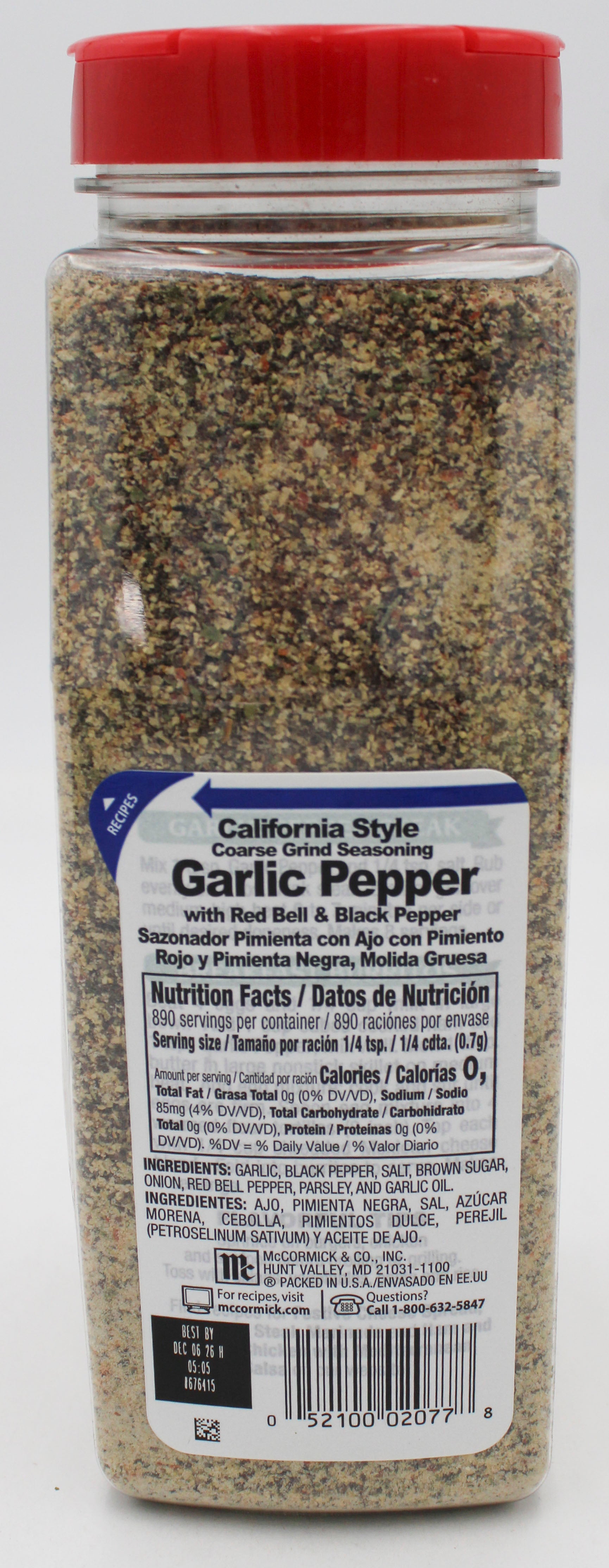 MCCORMICK GARLIC PEPPER CALIFORNIA STYLE 22 Oz BB 12/6/26
