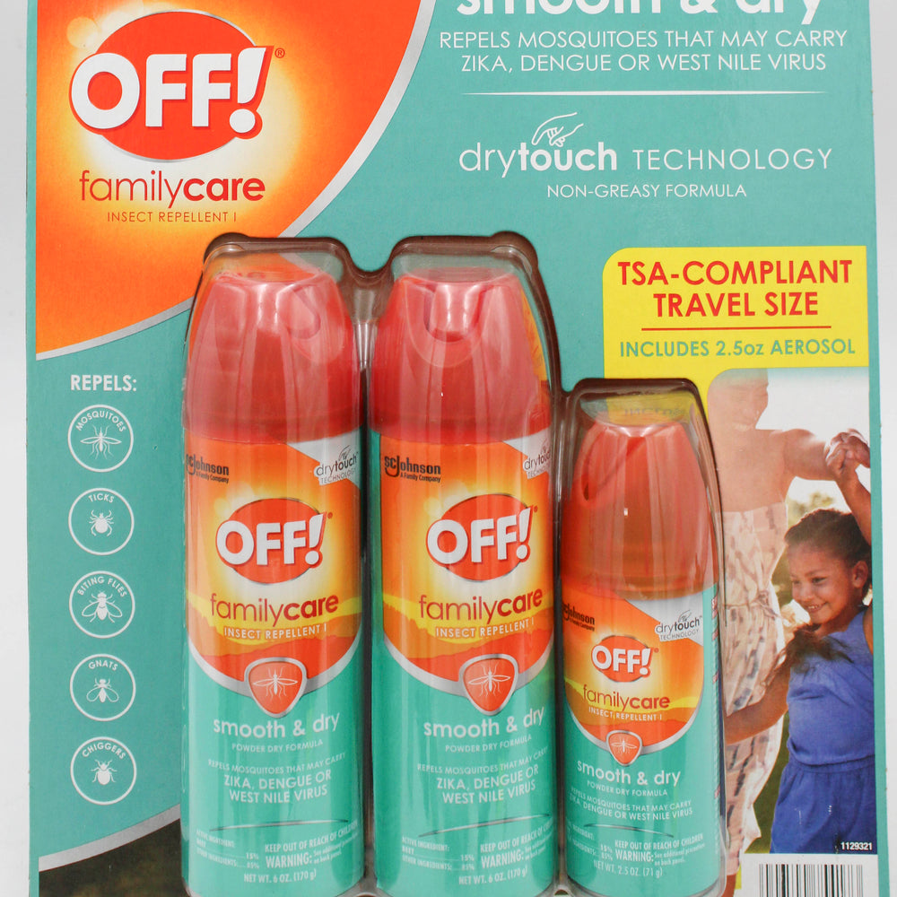 OFF FAMILY CARE INSECT REPELLENT SMOOTH & DRY 3PACK 2-6oz 1-2.5oz US DISPLAY