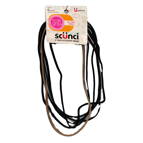 SCUNCI ACTIVE NO SLIP GRIP HEADWRAPS 6CT ASST COLORS NI