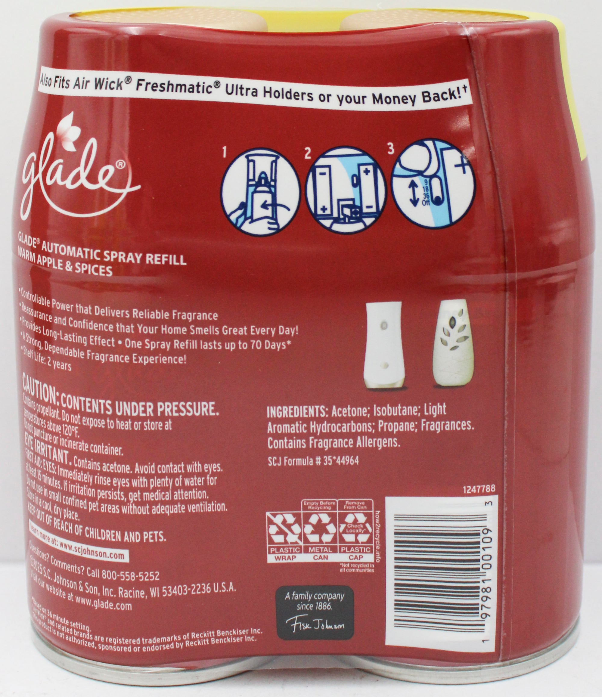 GLADE AUTOMATIC WARM APPLE & SPICES 2 REFILLS 6.2oz