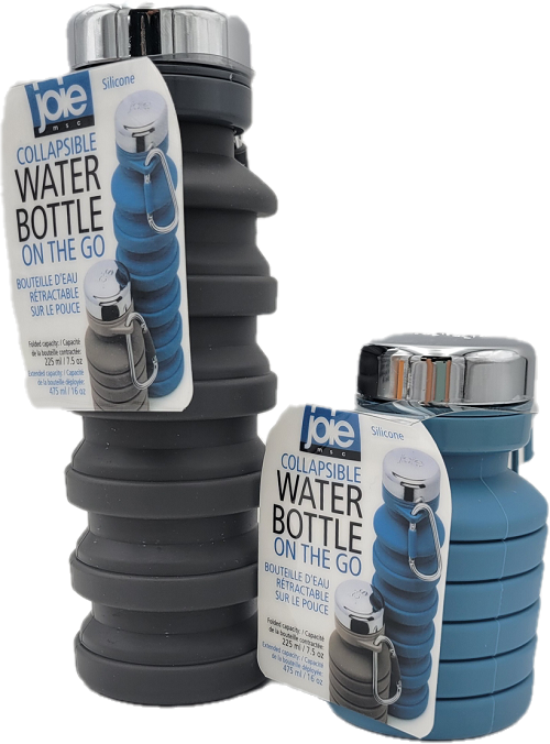 JOIE SILICONE COLLAPSIBLE WATER BOTTLE ON THE GO 16oz GRAY/BLUE NI