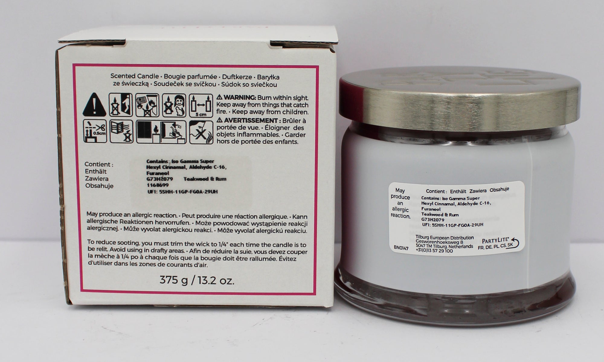 PARTYLITE TEAKWOOD & RUM 3-WICK JAR CANDLE 13.2oz