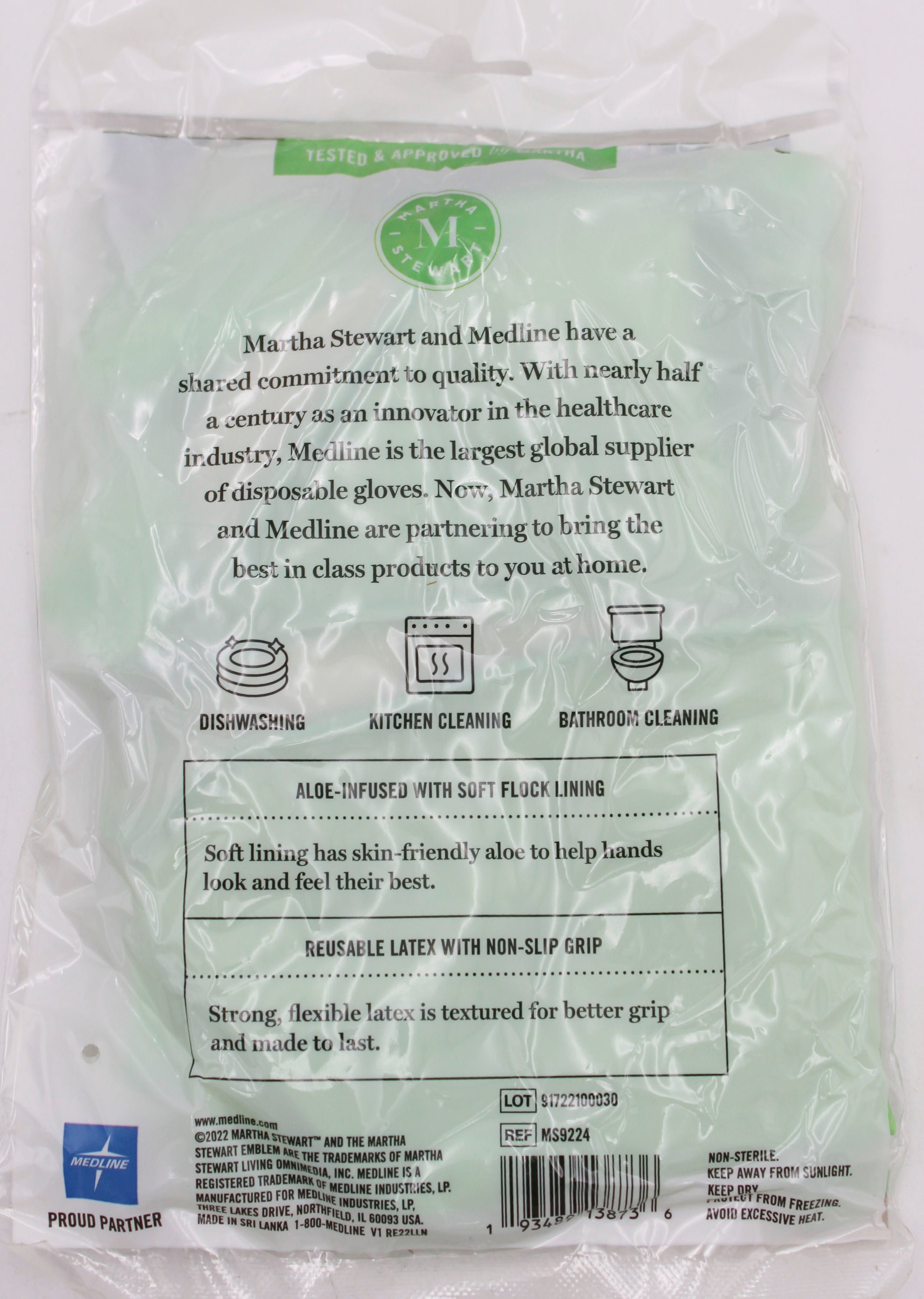 MARTHA STEWART LATEX HOUSEHOLD CLEANING GLOVES WITH ALOE, M/L, NI
