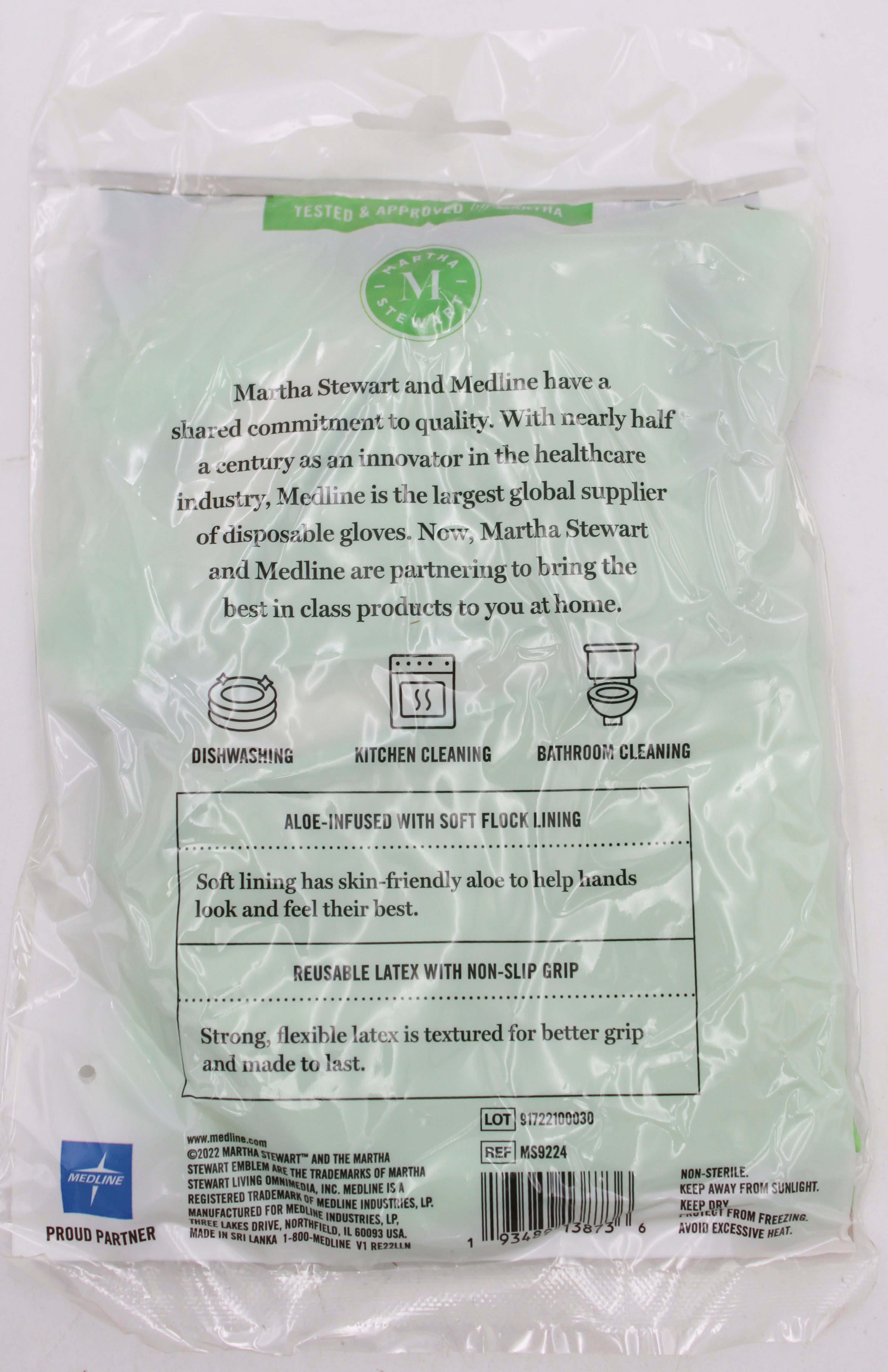 MARTHA STEWART LATEX HOUSEHOLD CLEANING GLOVES WITH ALOE, M/L, NI